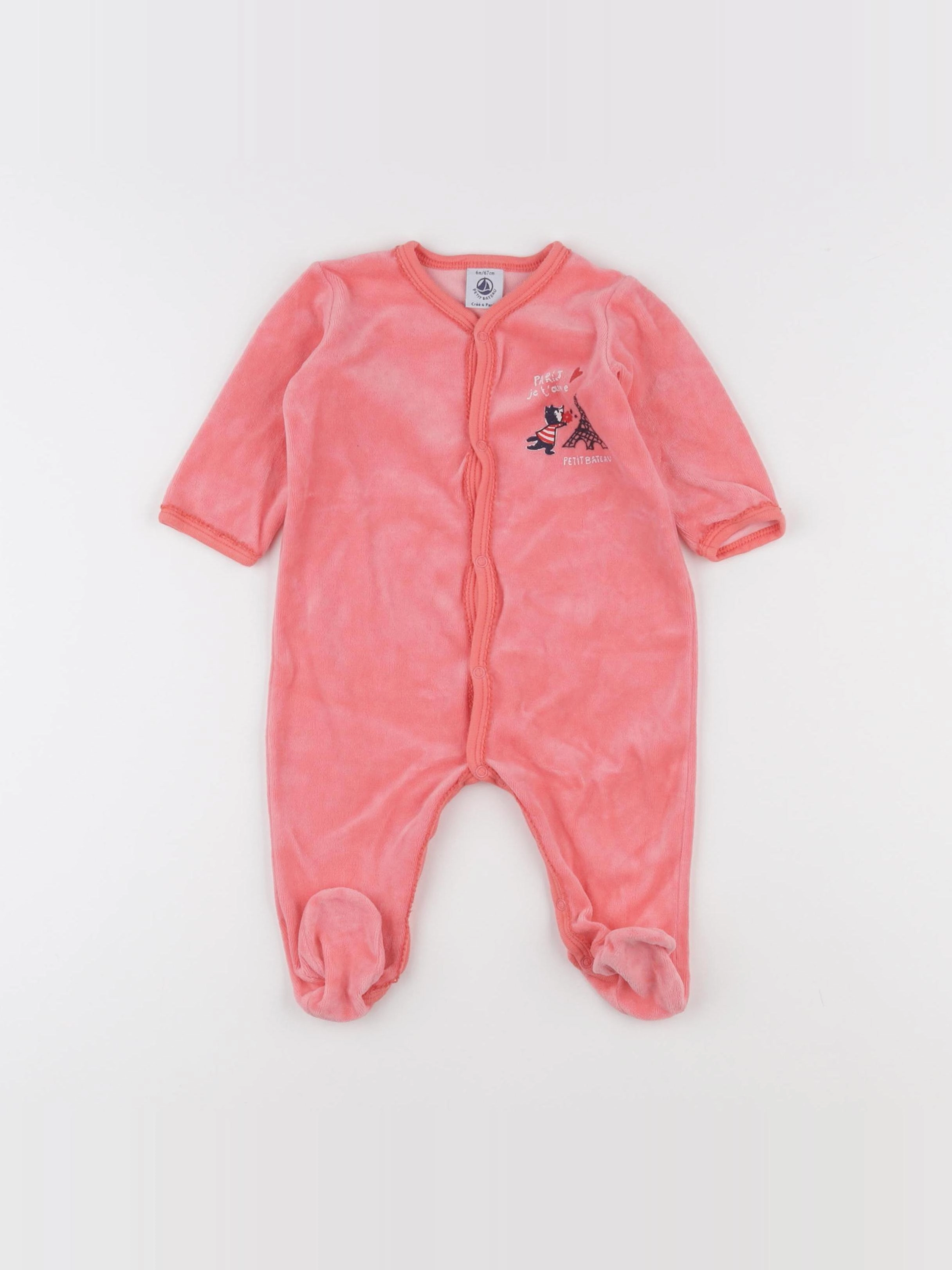 Petit Bateau - pyjama velours rose - 6 mois