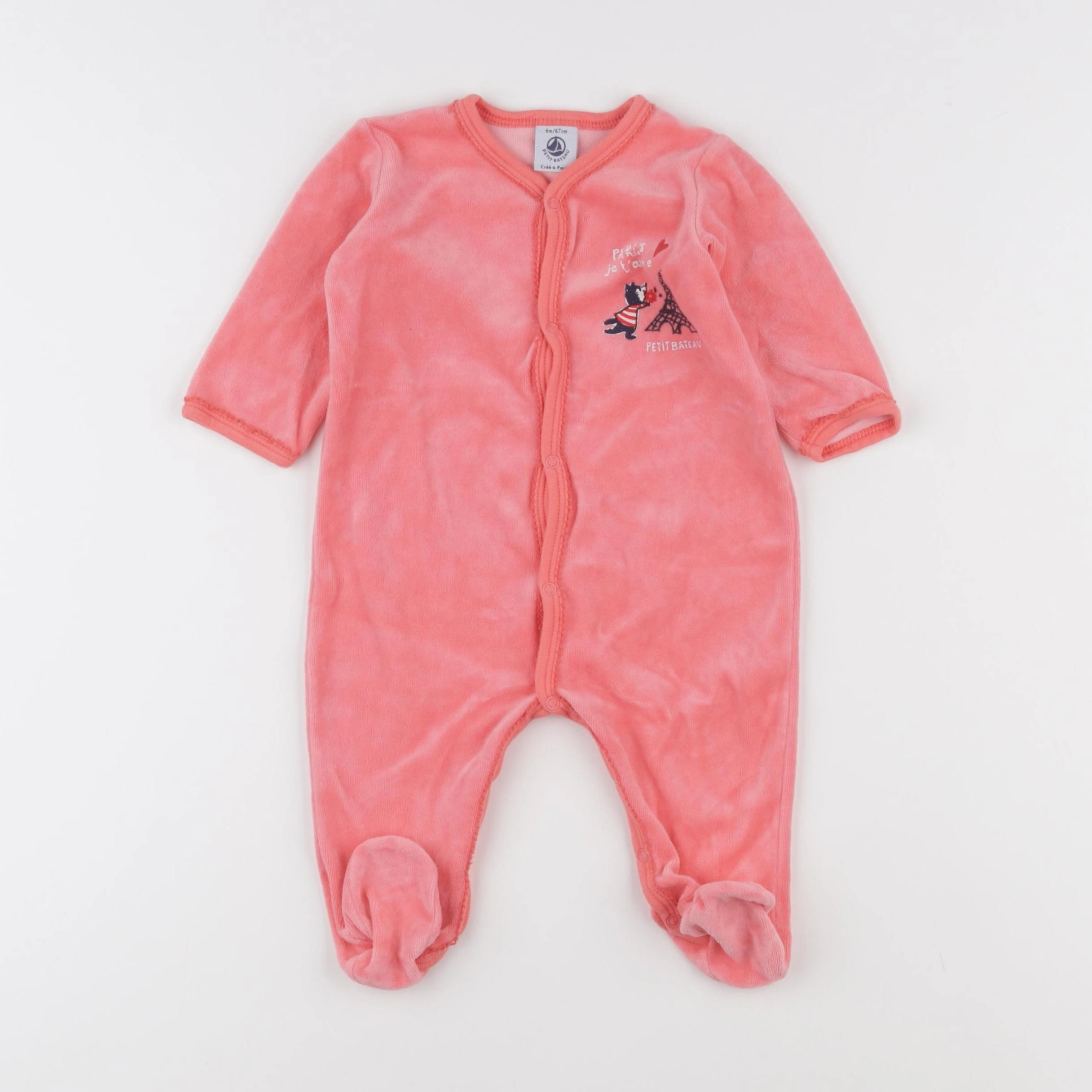 Petit Bateau - pyjama velours rose - 6 mois