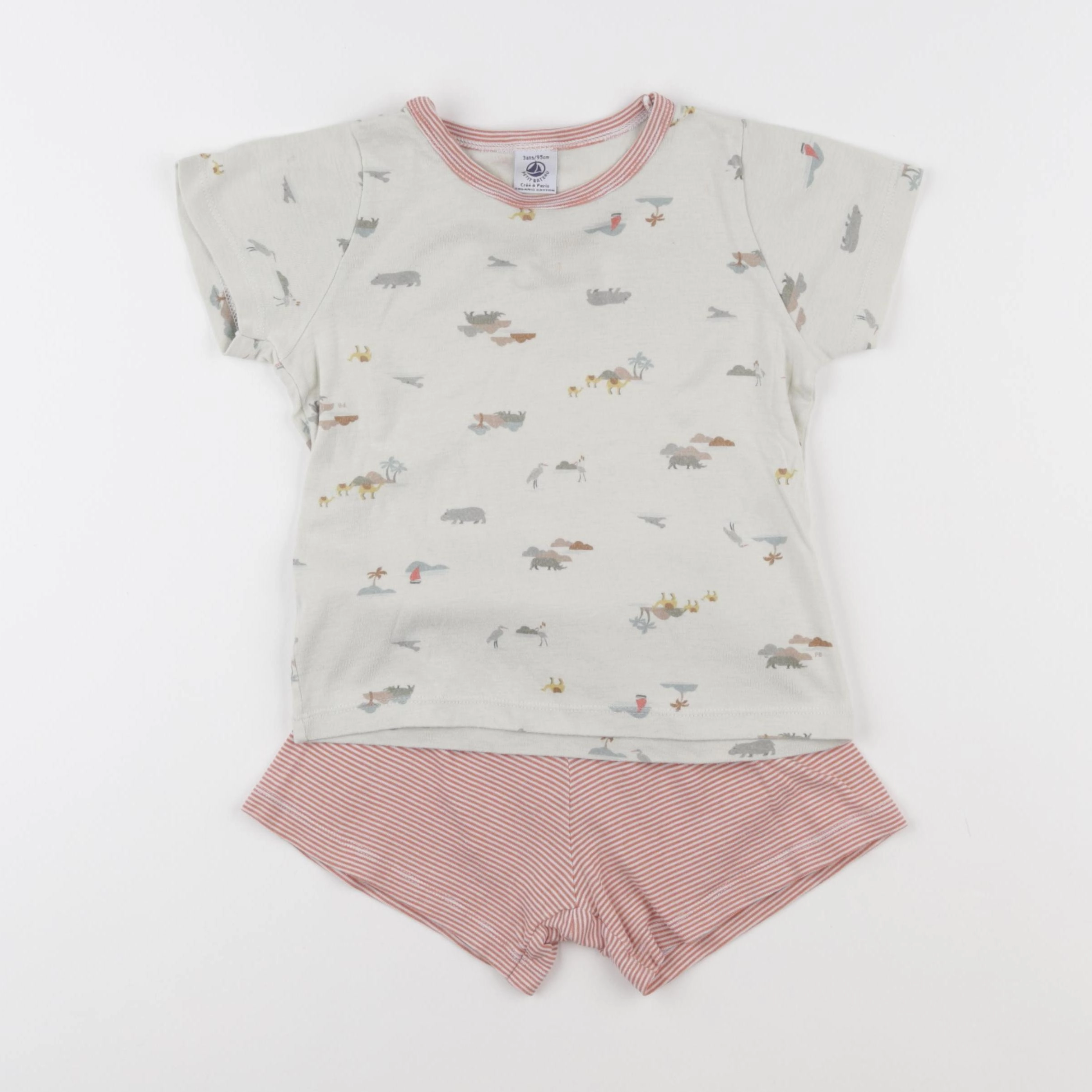 Petit Bateau - pyjama coton beige, rouge - 3 ans