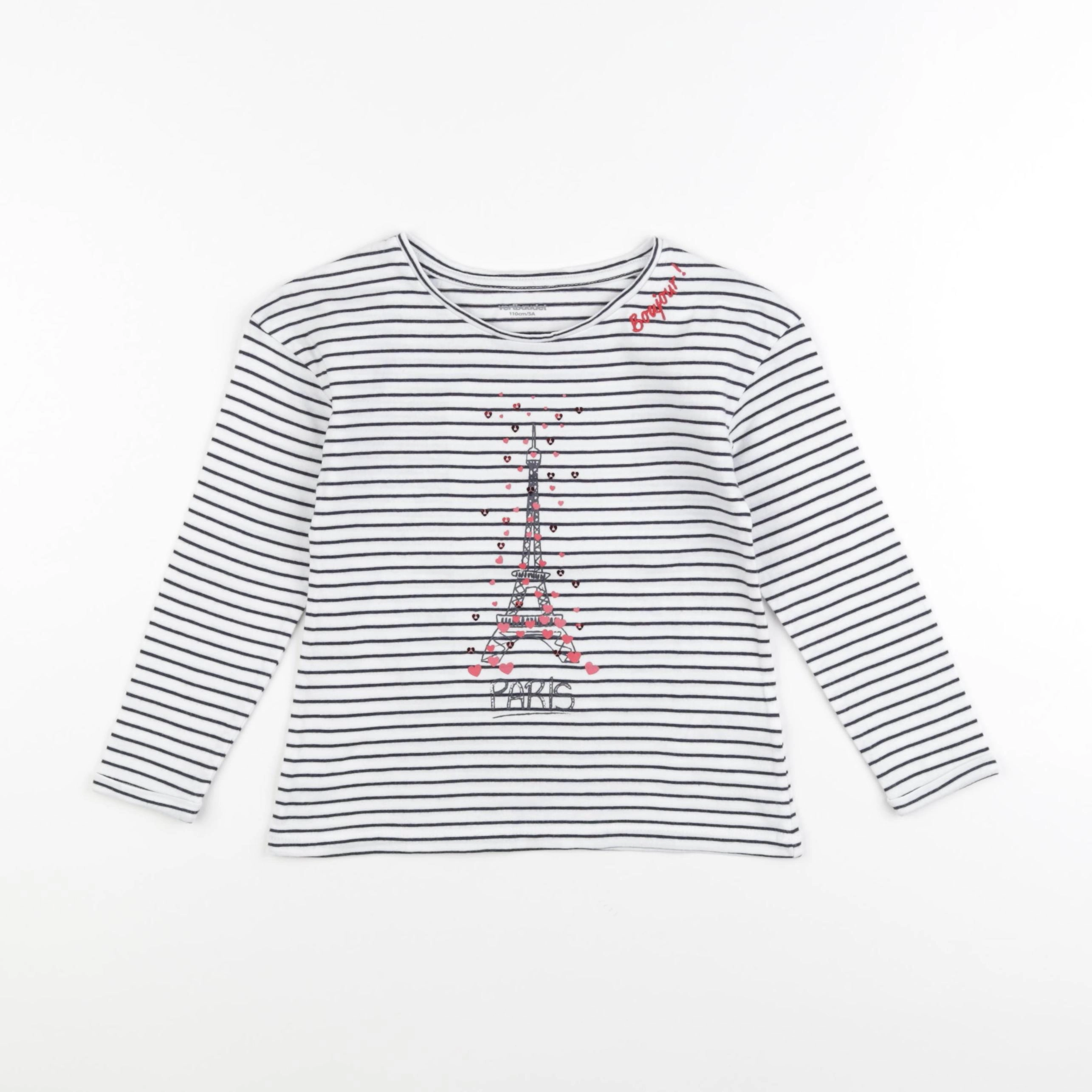Vertbaudet - tee-shirt blanc, bleu - 5 ans