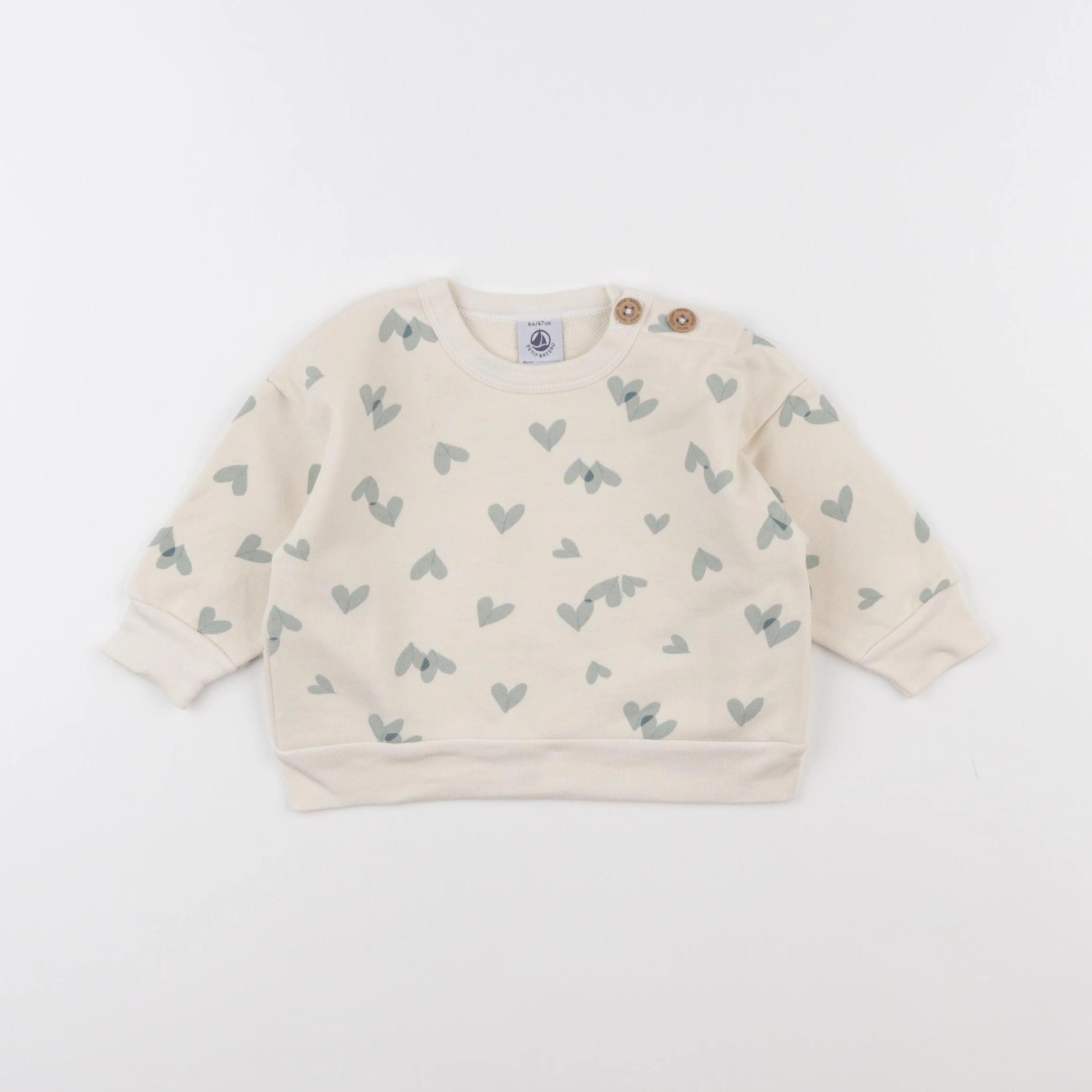 Petit Bateau - sweat beige, vert - 6 mois