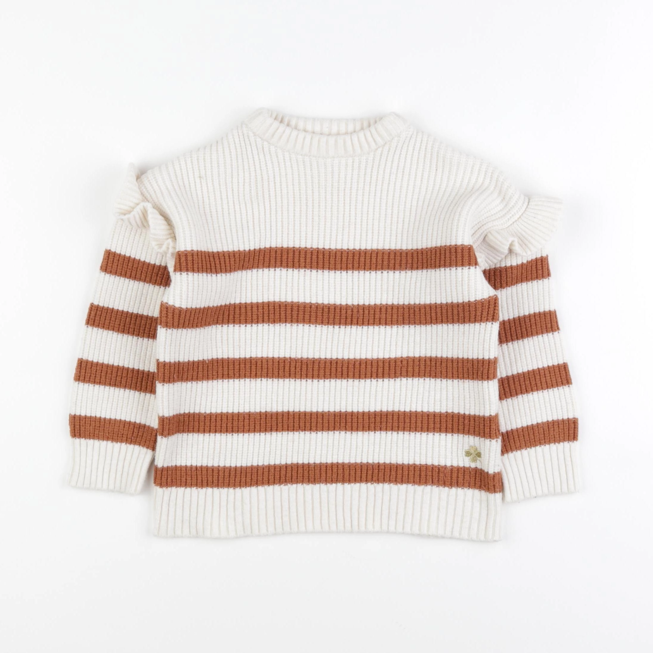 Vertbaudet - pull marron, blanc - 4 ans