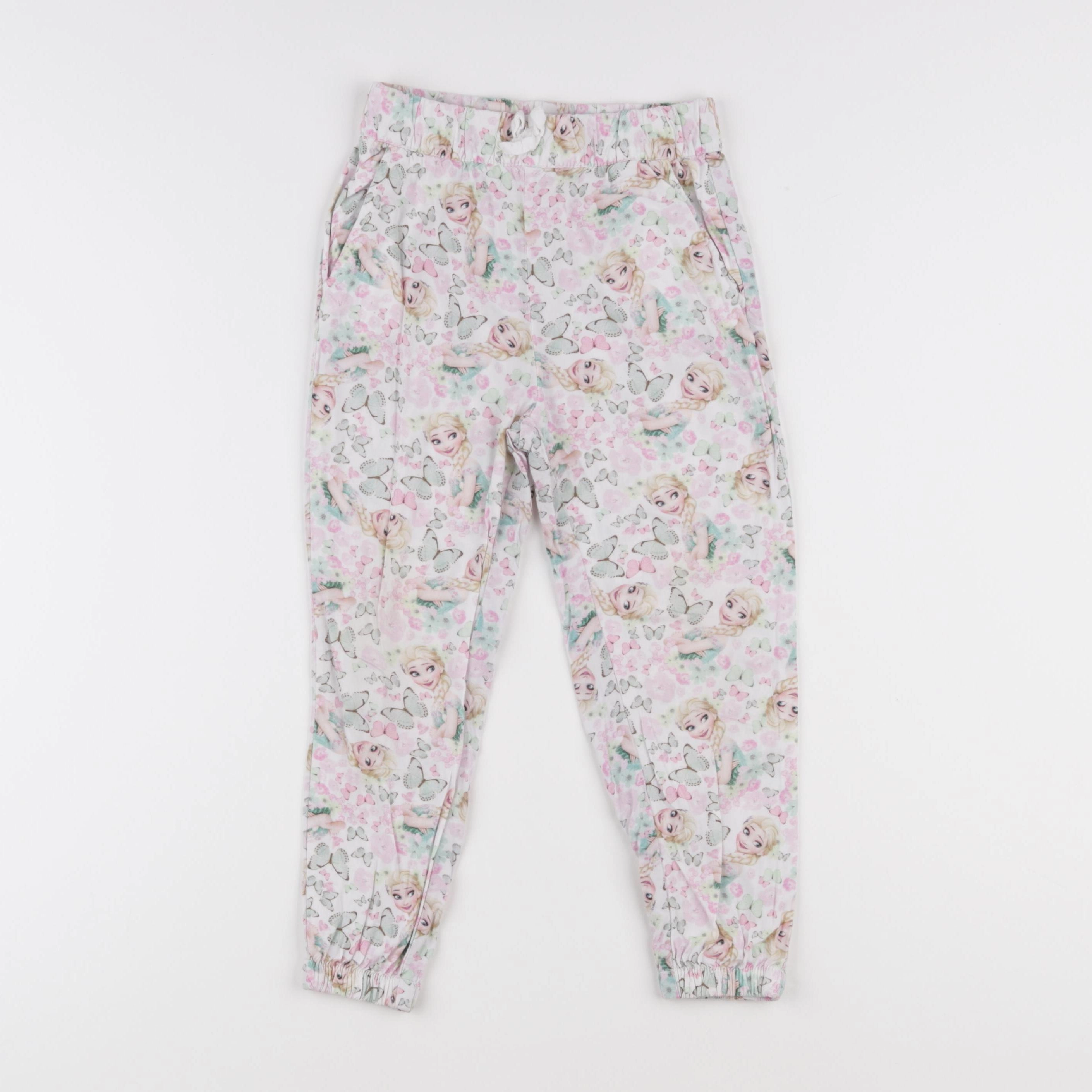 H&M - pantalon blanc, rose - 3/4 ans