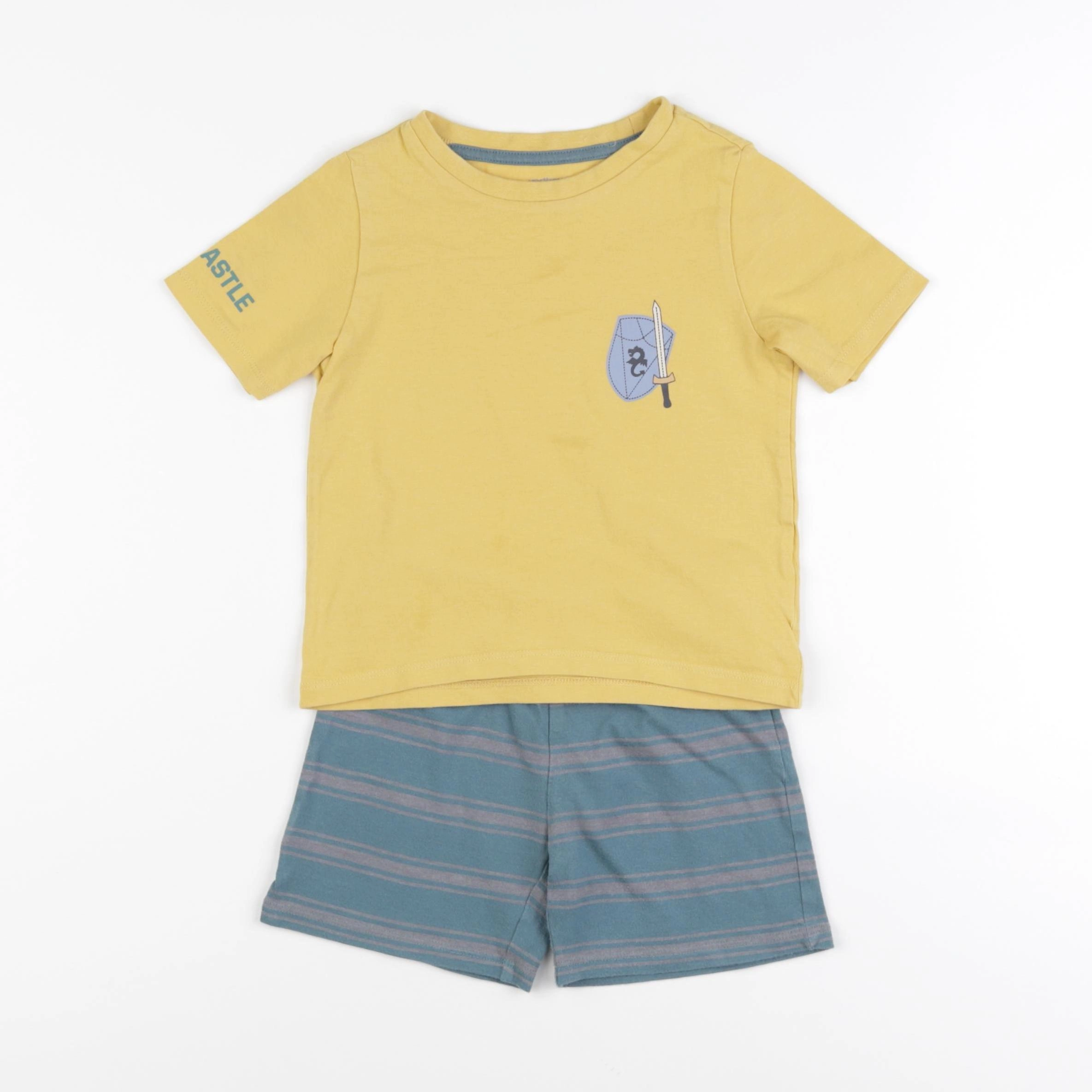 Vertbaudet - pyjama coton jaune, bleu - 3 ans