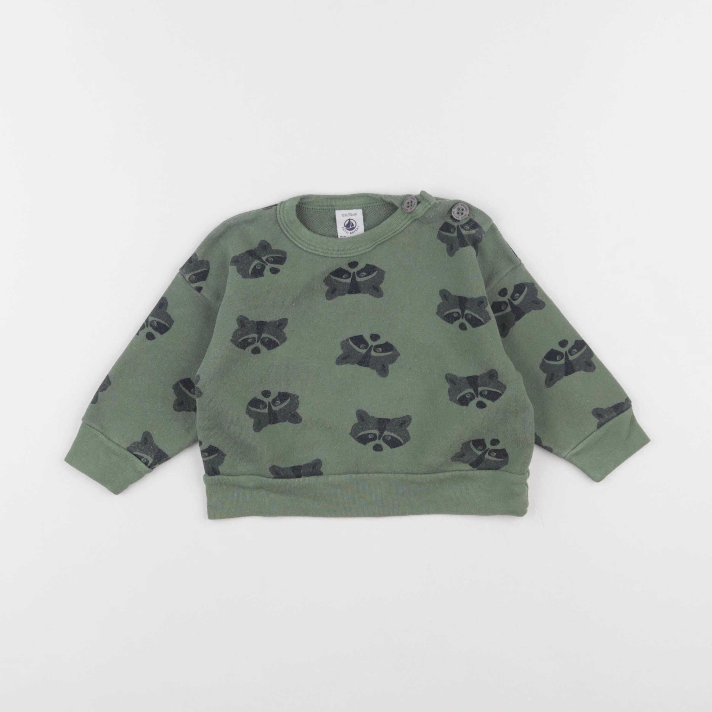 Petit Bateau - sweat vert - 12 mois
