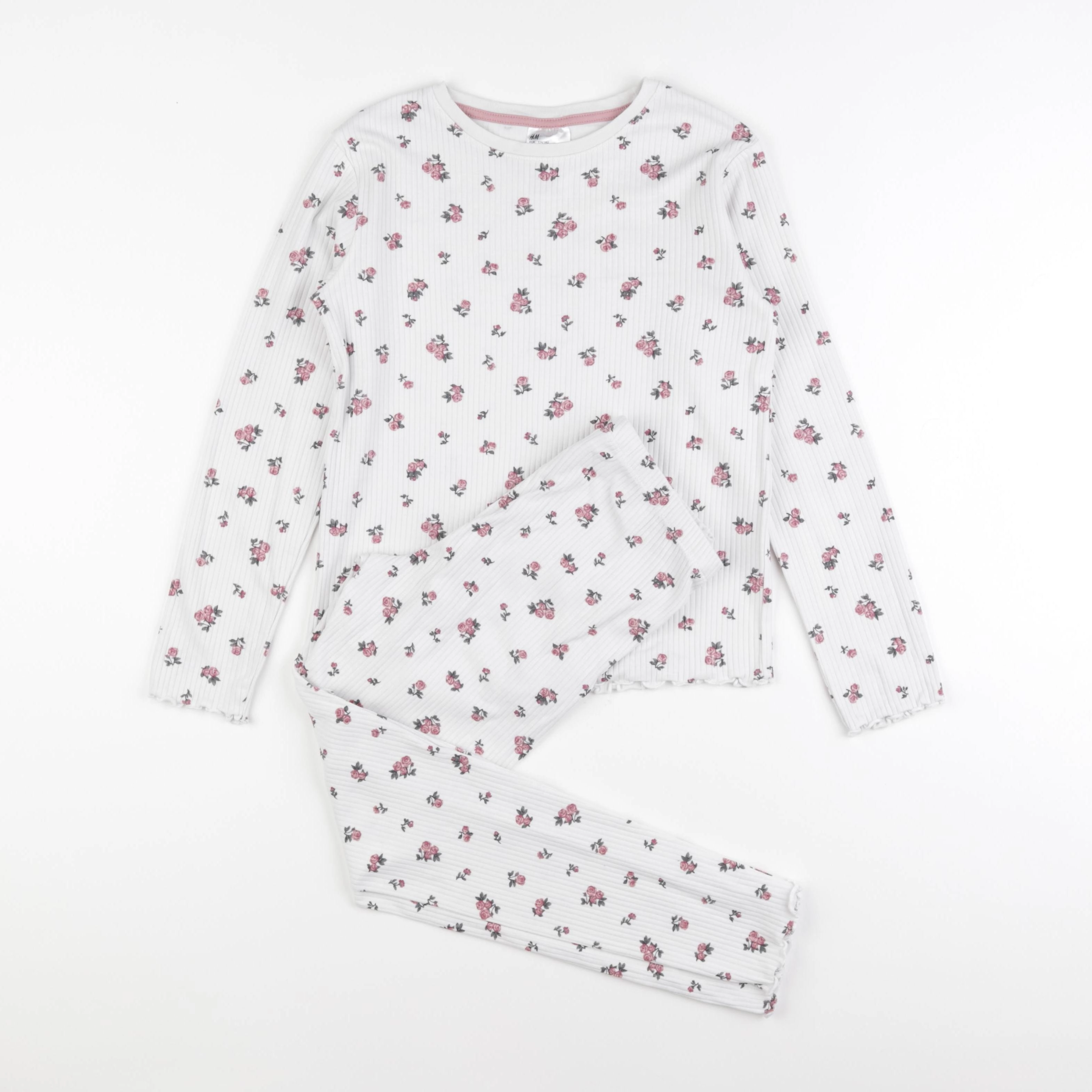H&M - pyjama coton blanc, rose - 8/10 ans