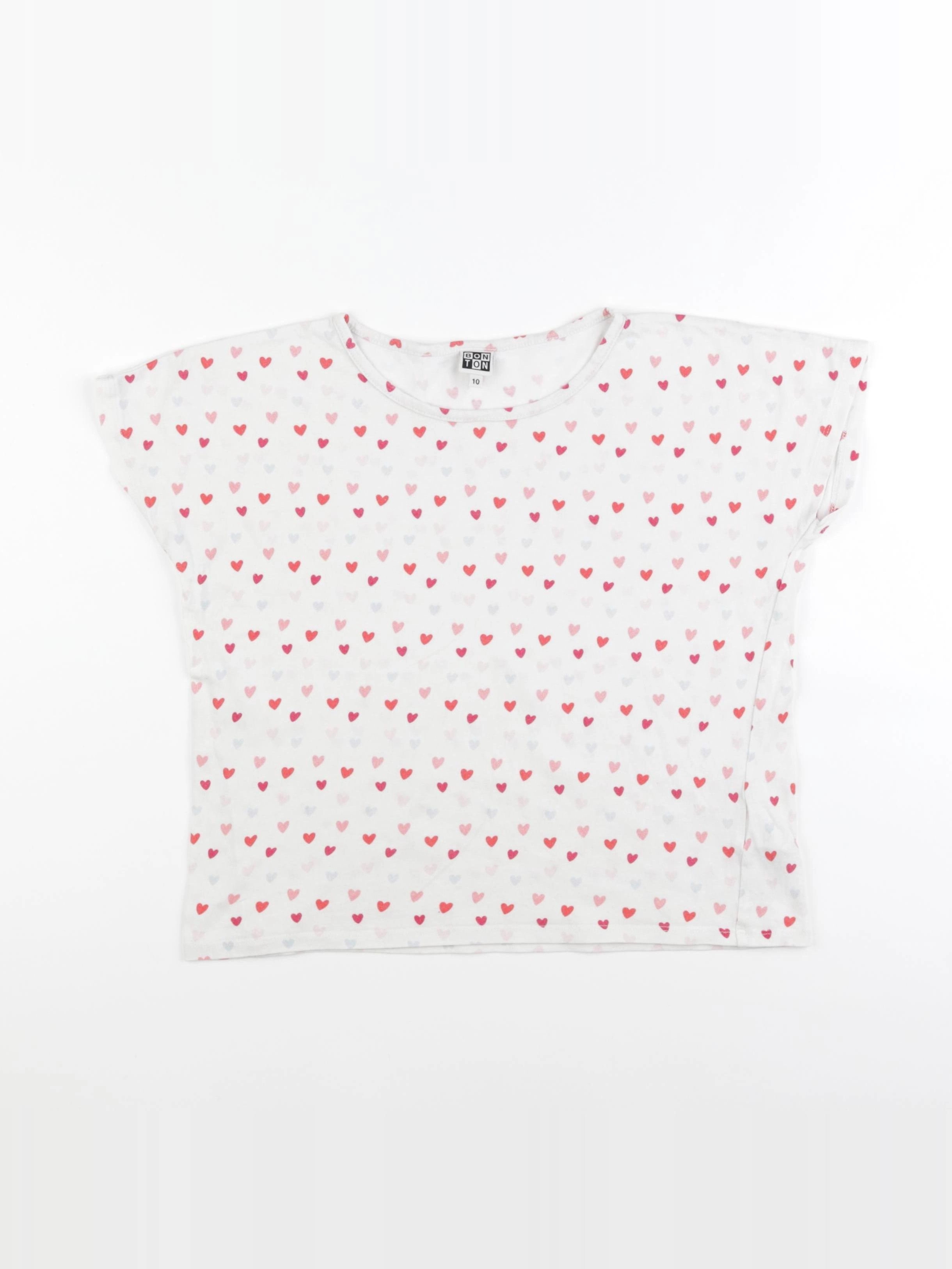 Bonton - tee-shirt blanc, rose - 10 ans
