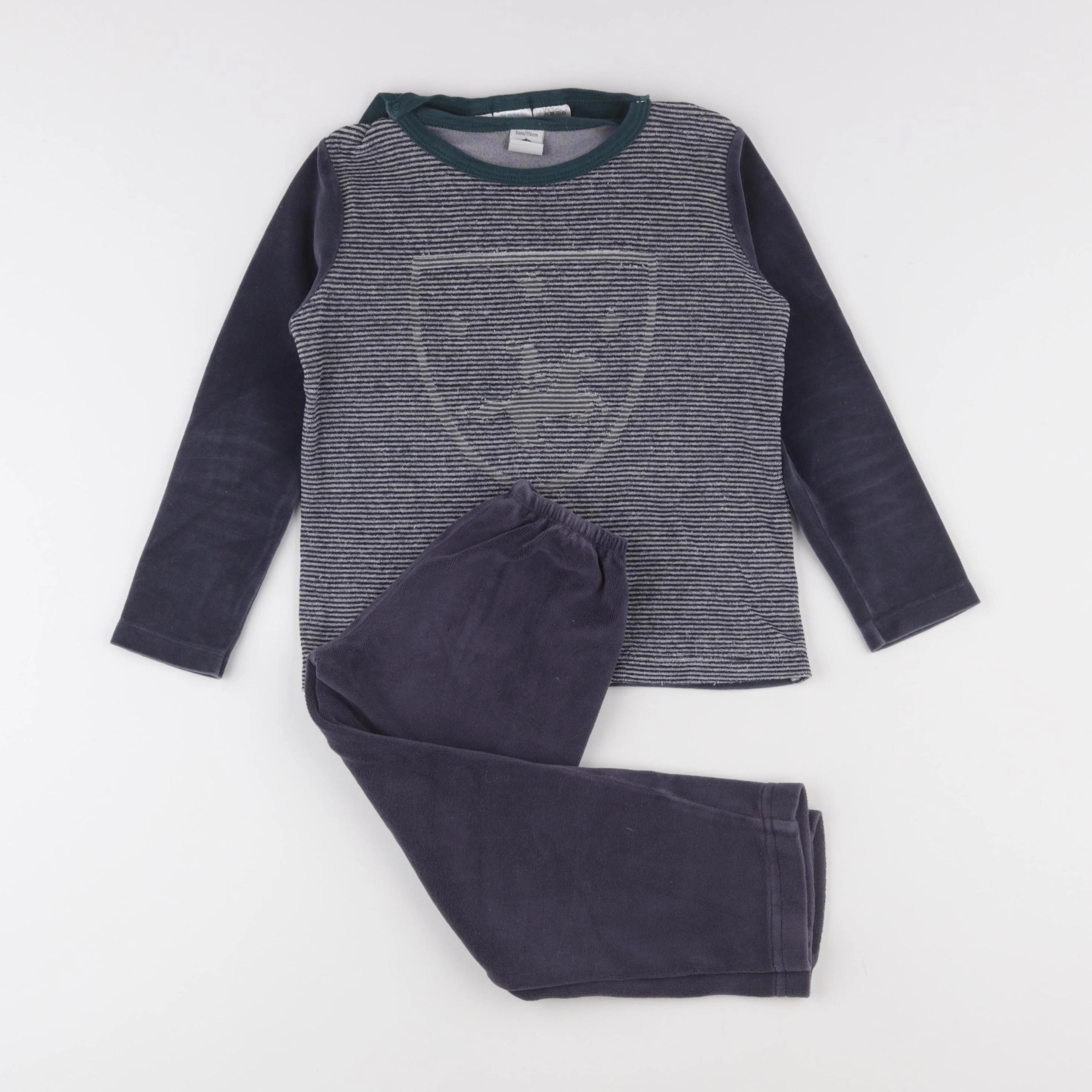 Petit Bateau - pyjama velours bleu, gris - 6 ans