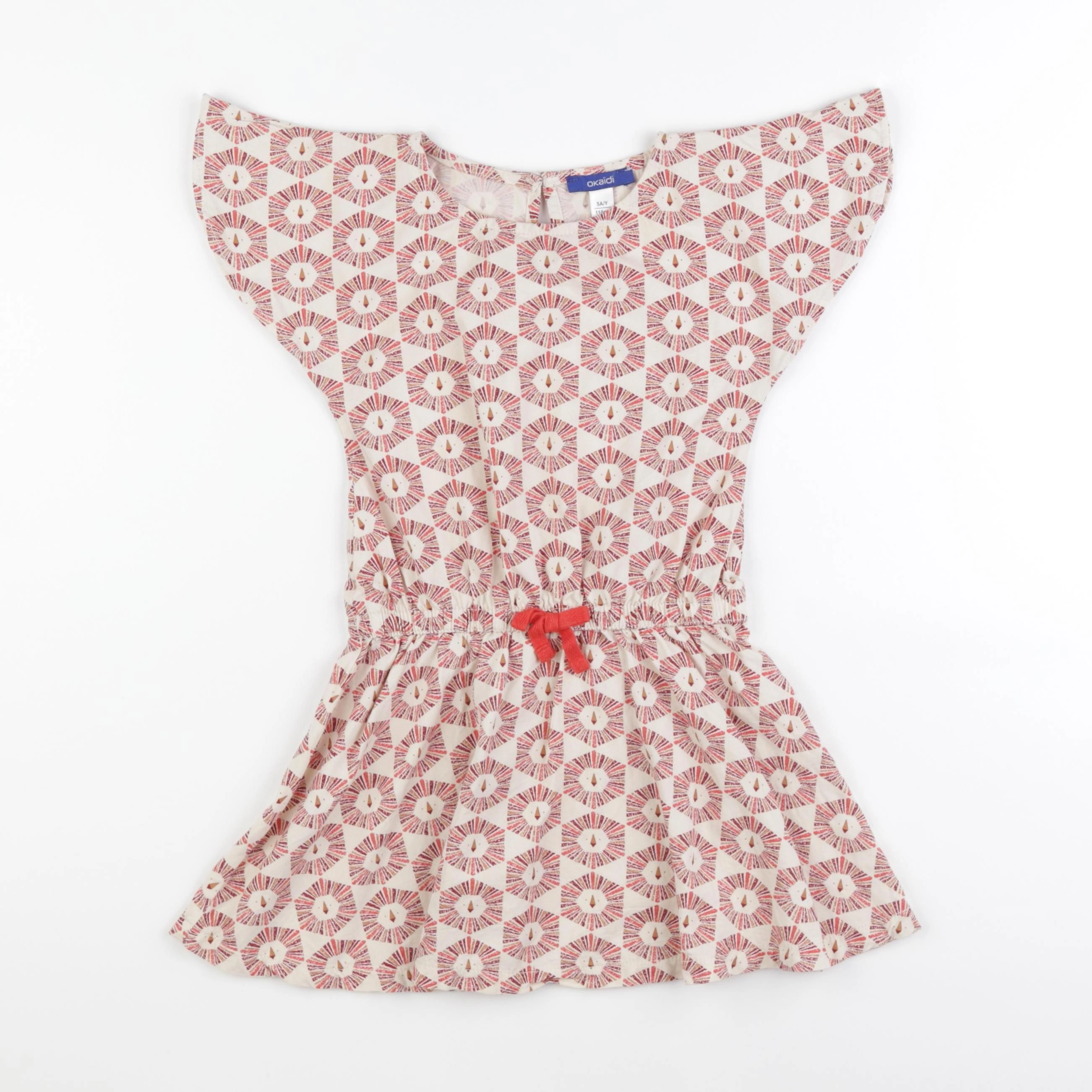 Okaidi - robe beige, rouge - 5 ans