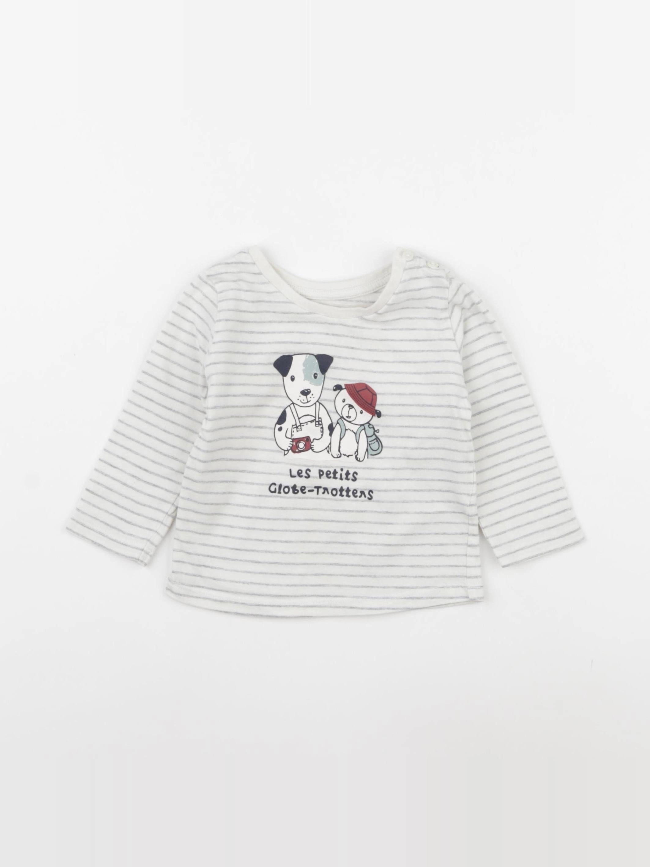 Vertbaudet - tee-shirt blanc, gris - 9 mois