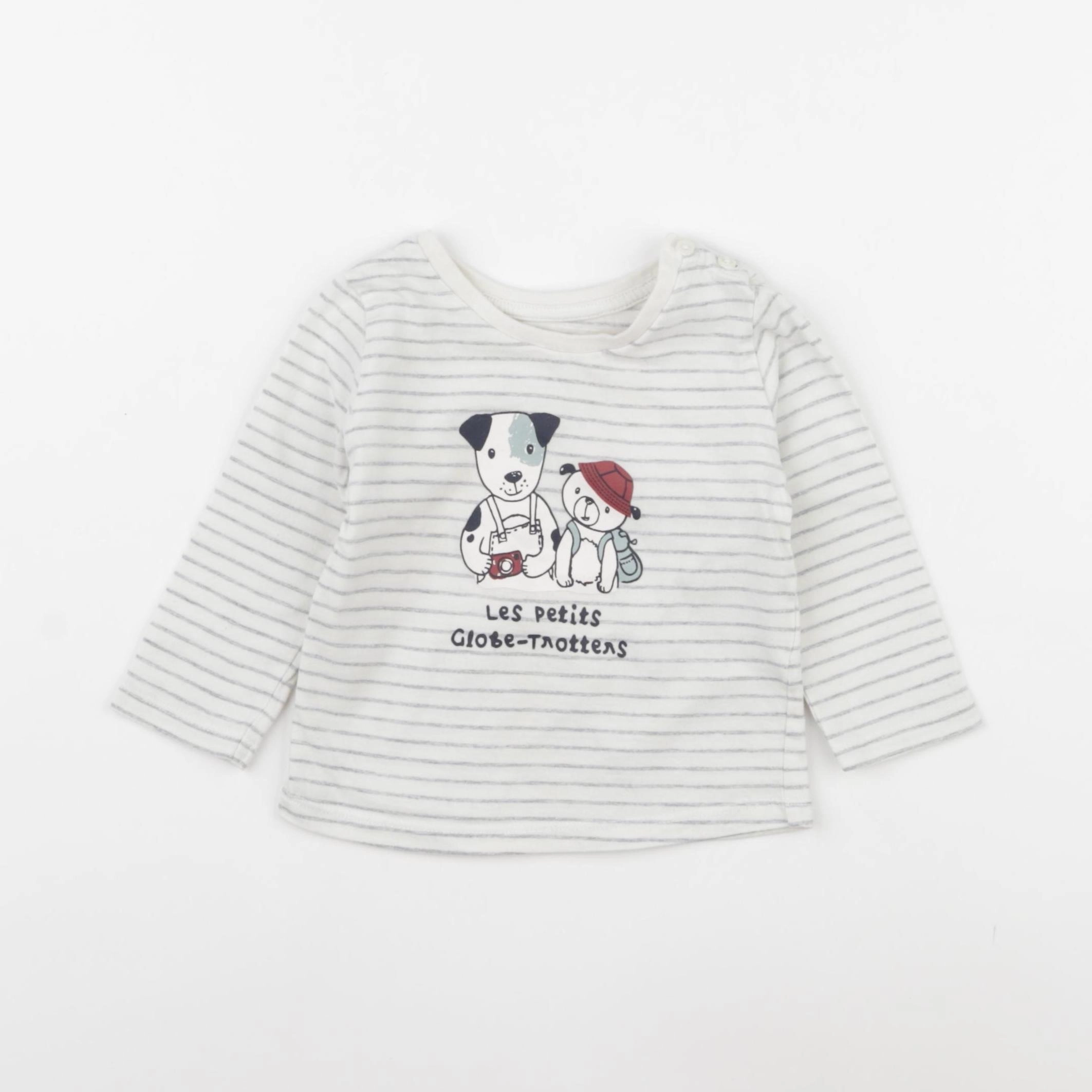 Vertbaudet - tee-shirt blanc, gris - 9 mois