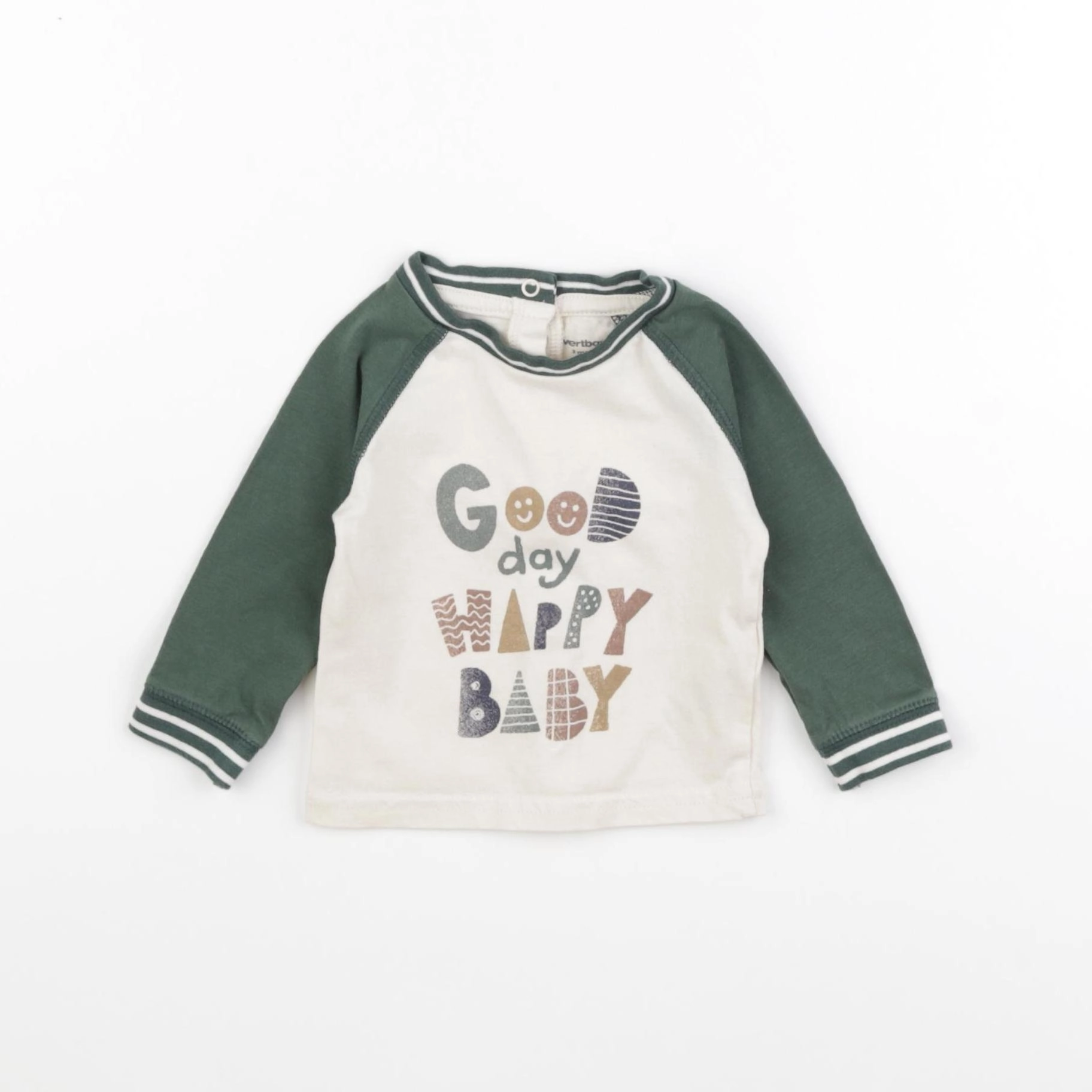 Vertbaudet - tee-shirt beige, vert - 3 mois