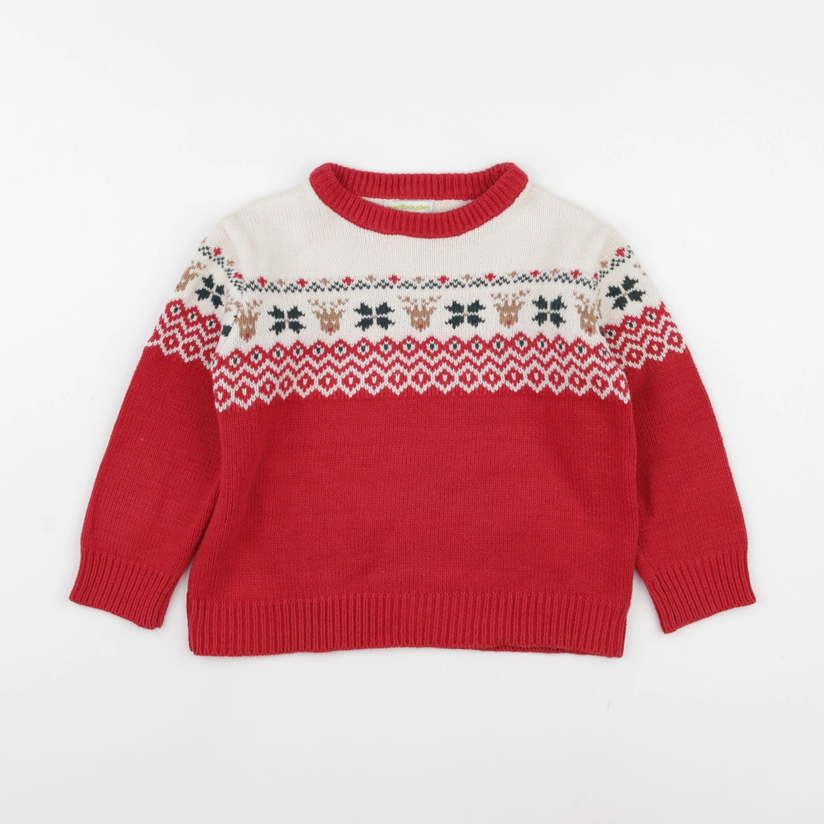 Vertbaudet - pull beige, rouge - 6 ans