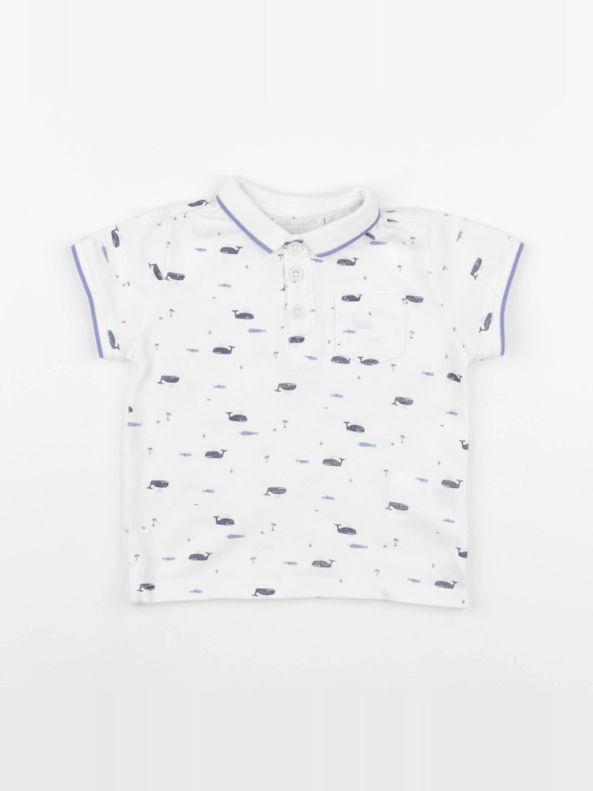 Cadet Rousselle - polo blanc, bleu - 12 mois