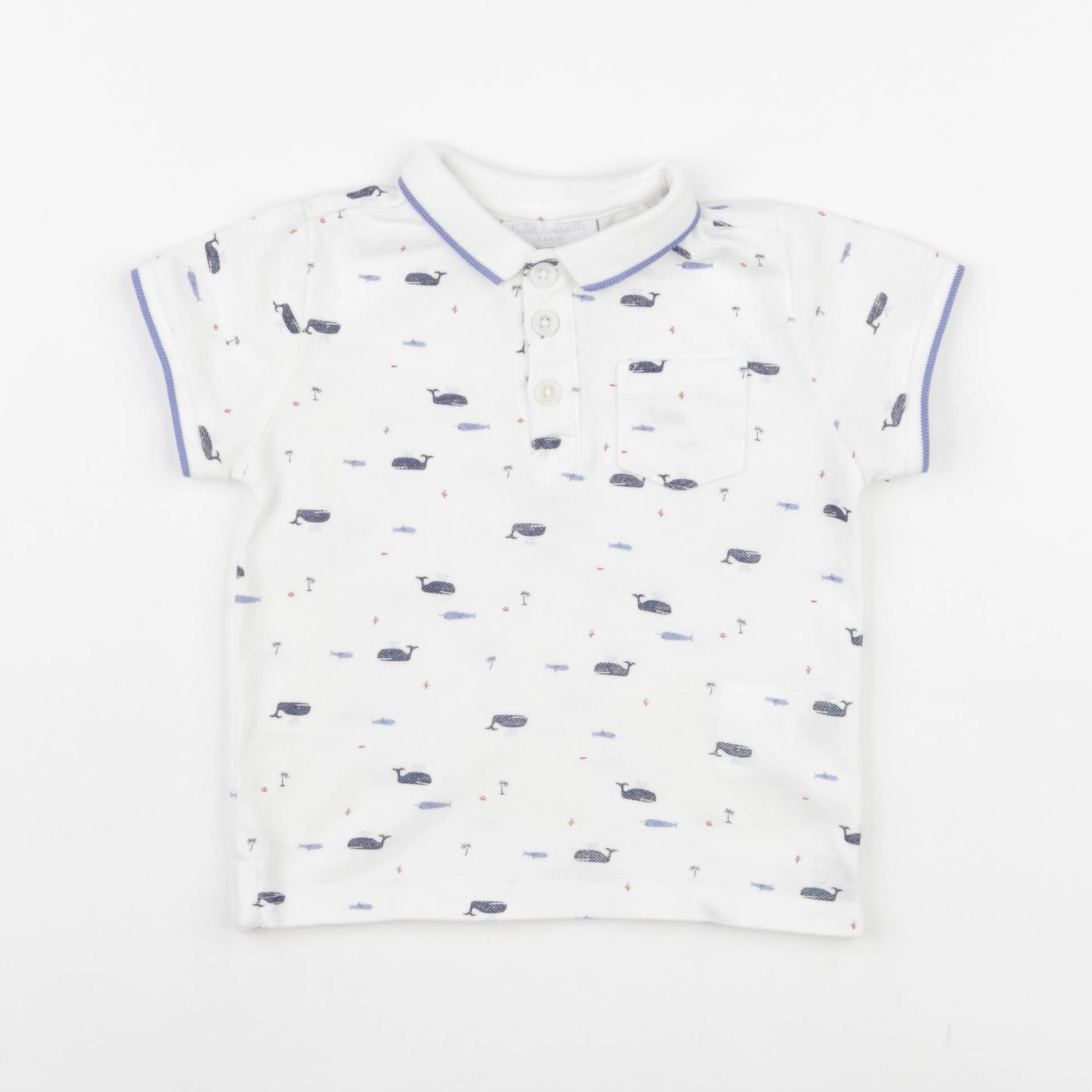 Cadet Rousselle - polo blanc, bleu - 12 mois