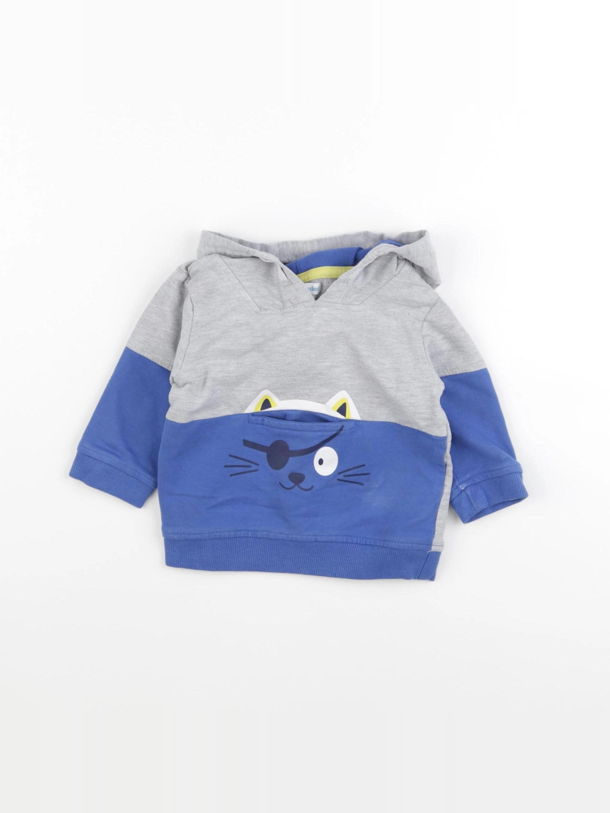 Vertbaudet - sweat bleu, gris - 12 mois