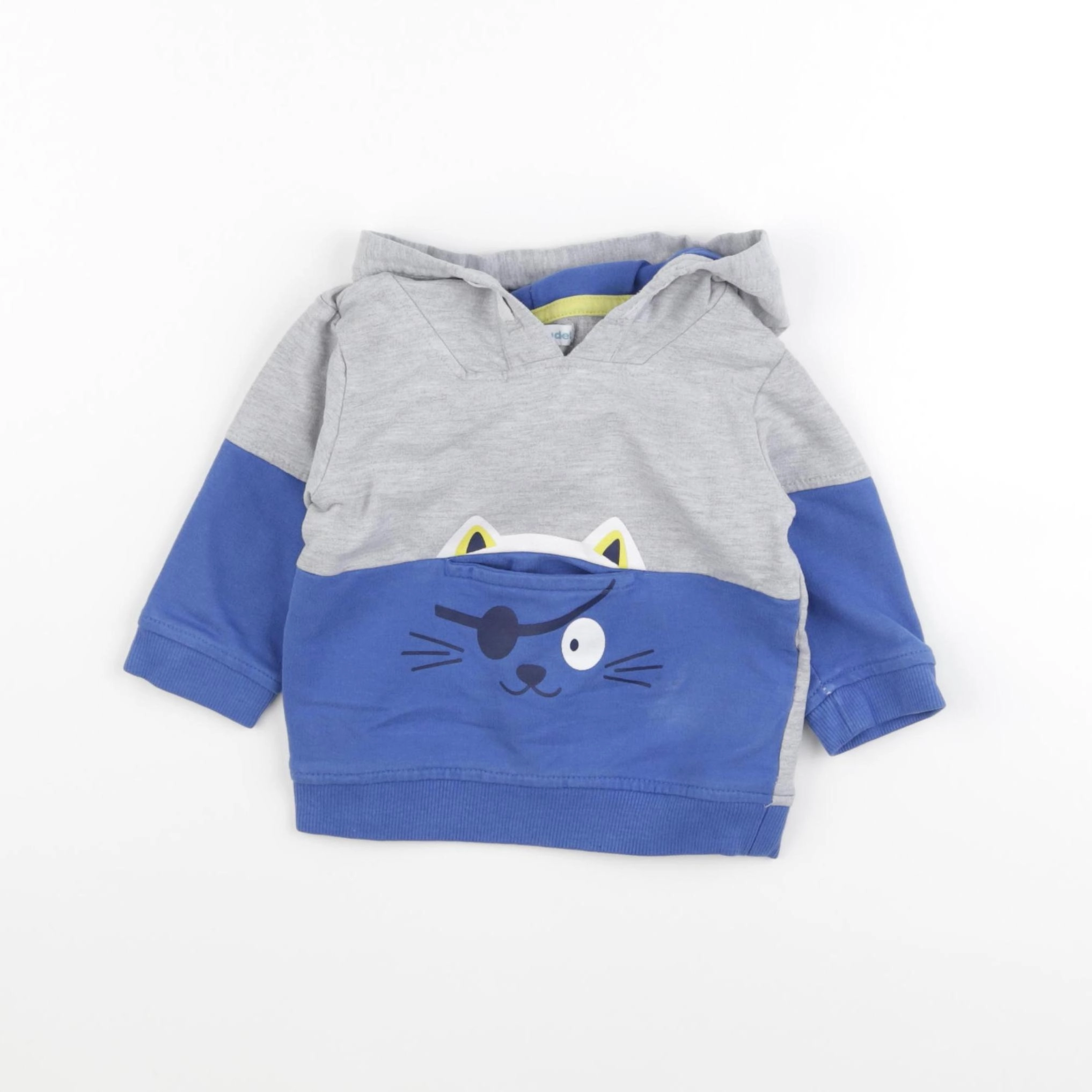Vertbaudet - sweat bleu, gris - 12 mois