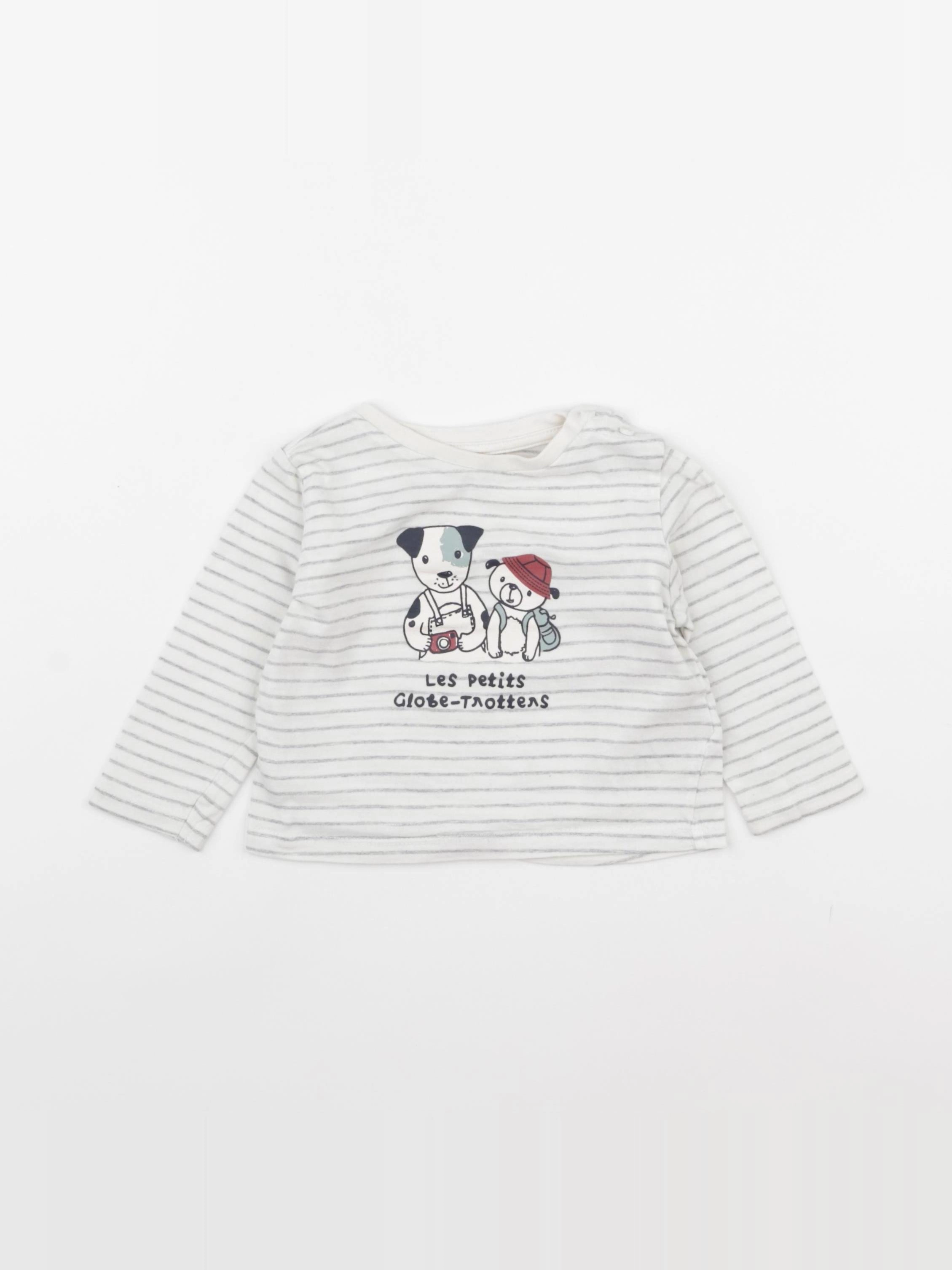 Vertbaudet - tee-shirt blanc, gris - 9 mois
