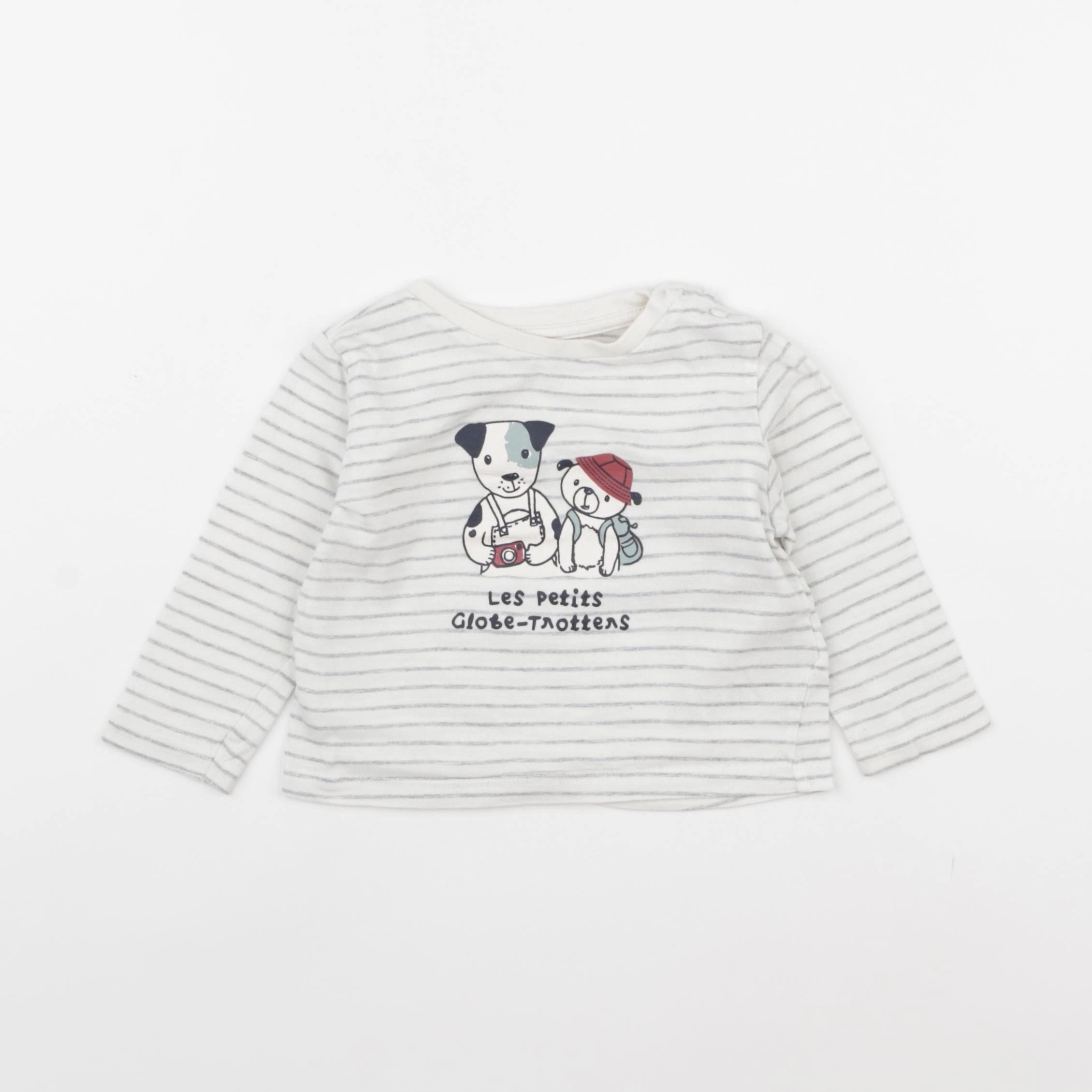 Vertbaudet - tee-shirt blanc, gris - 9 mois