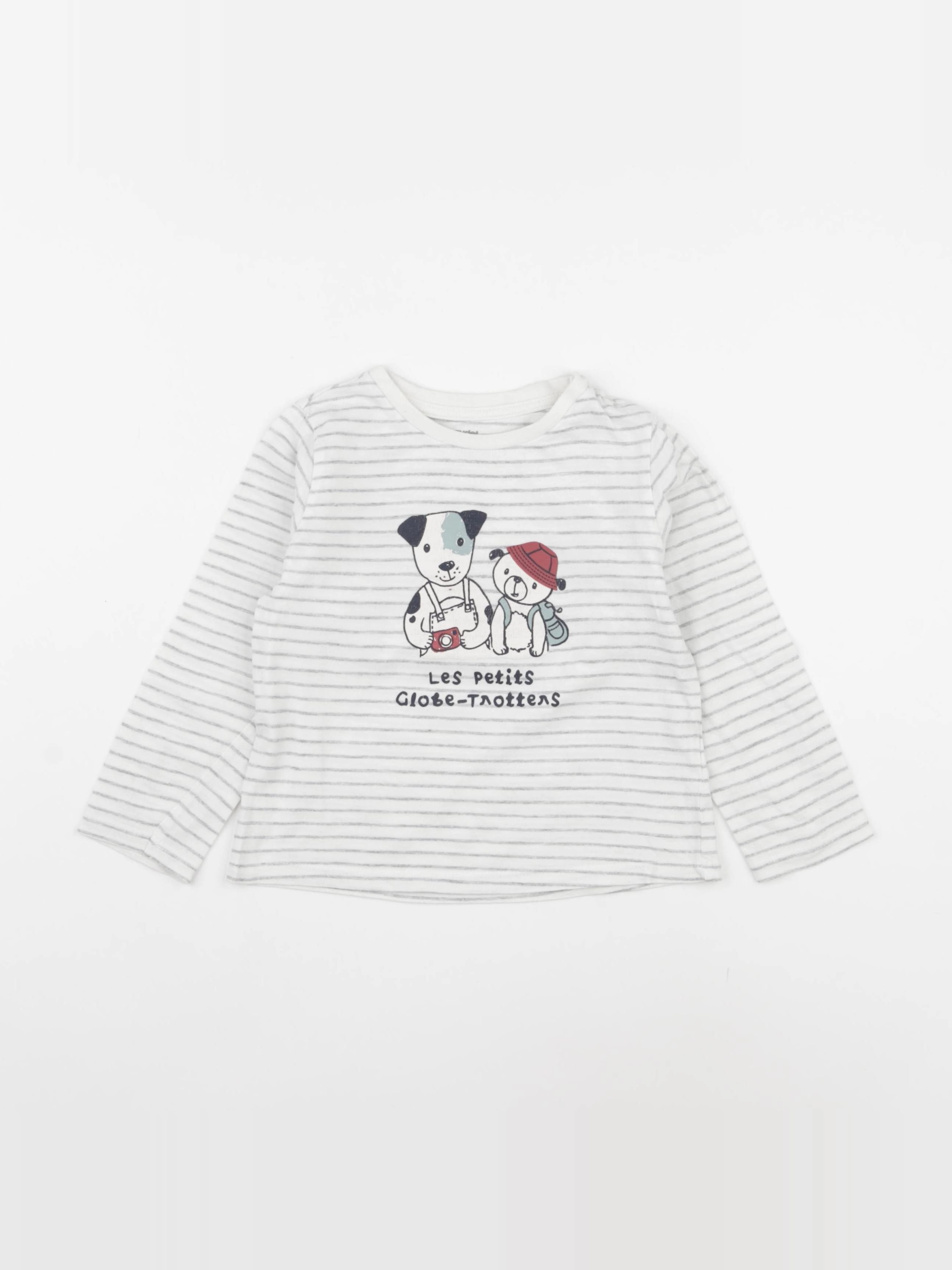 Vertbaudet - tee-shirt blanc, gris - 3 ans