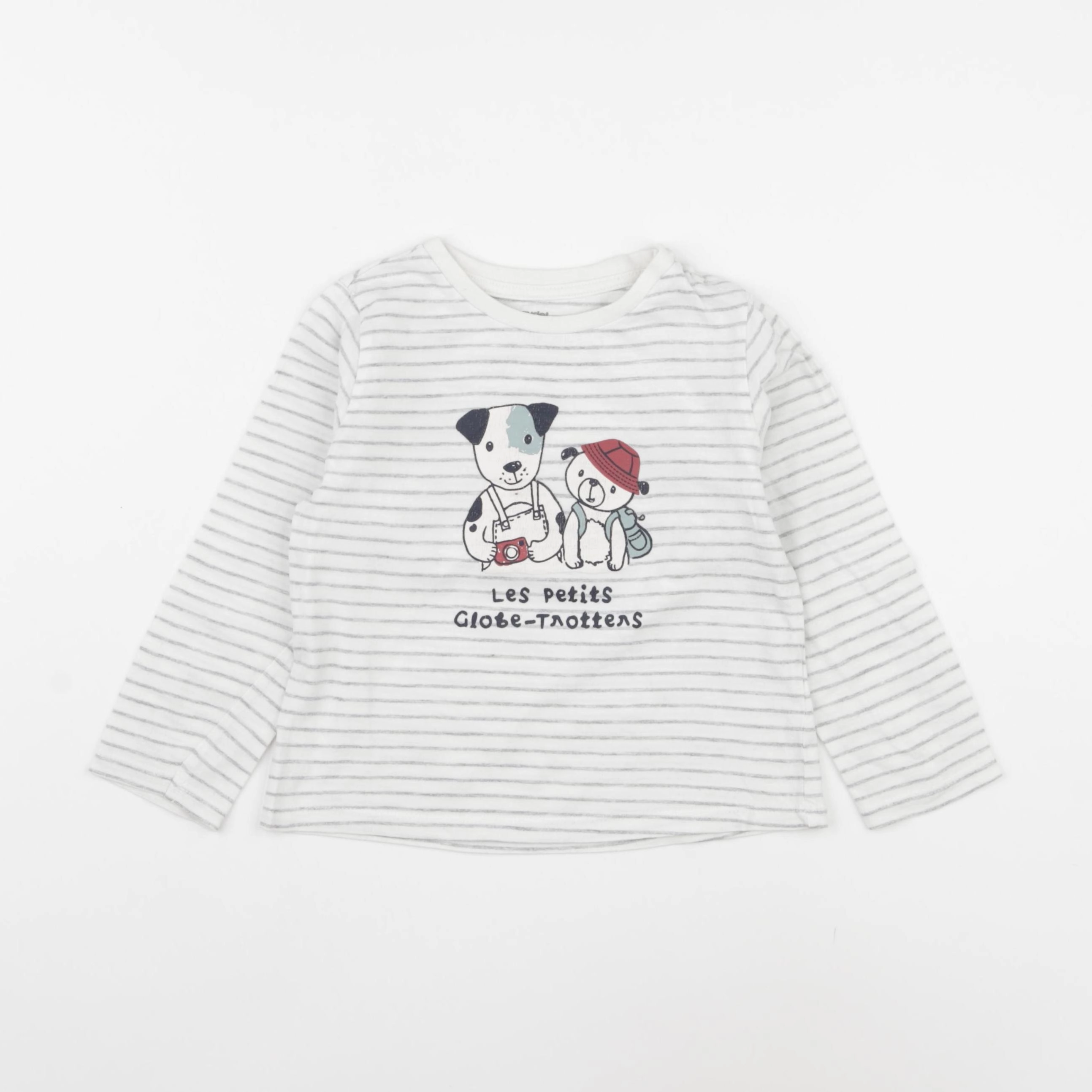 Vertbaudet - tee-shirt blanc, gris - 3 ans