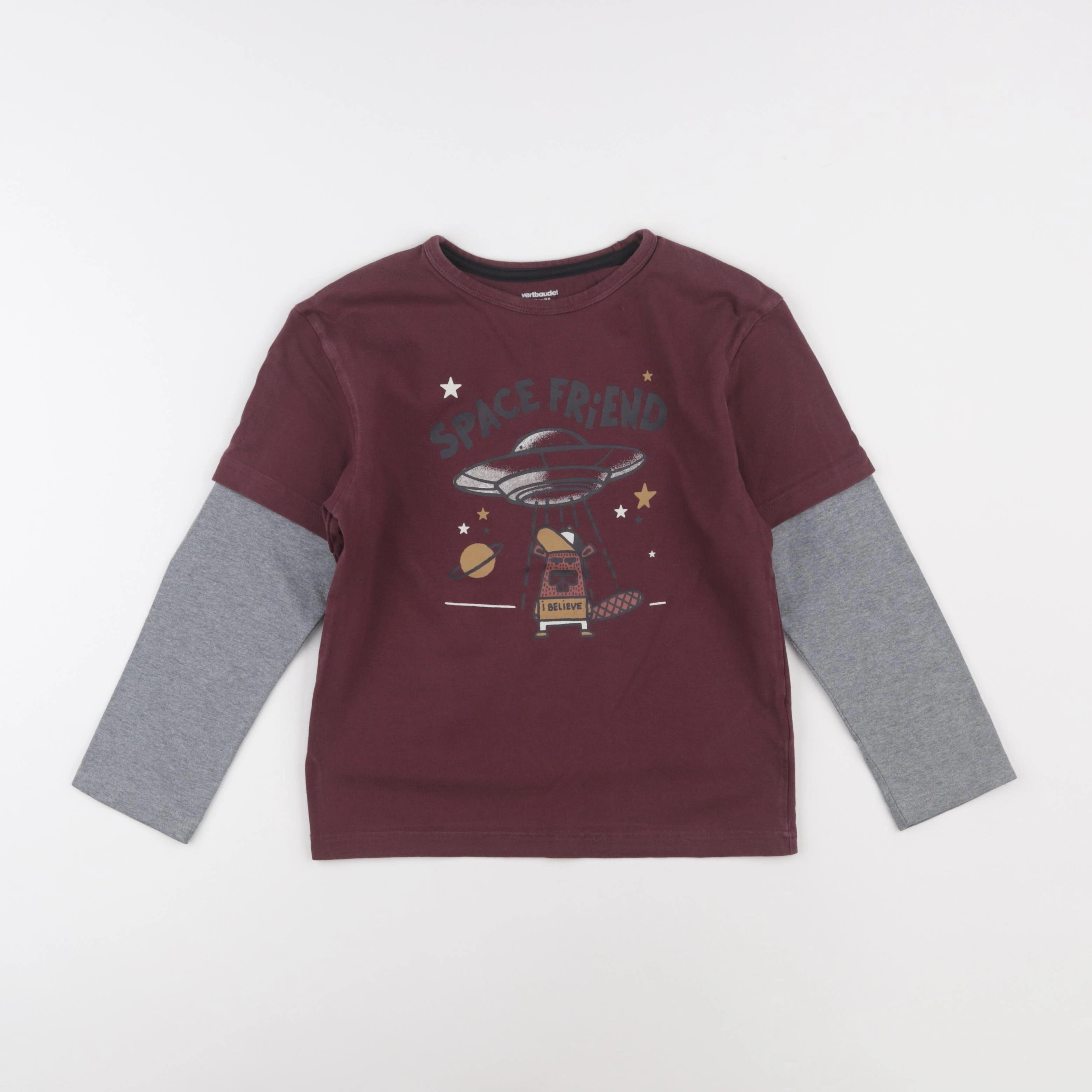 Vertbaudet - tee-shirt noir, gris - 8 ans