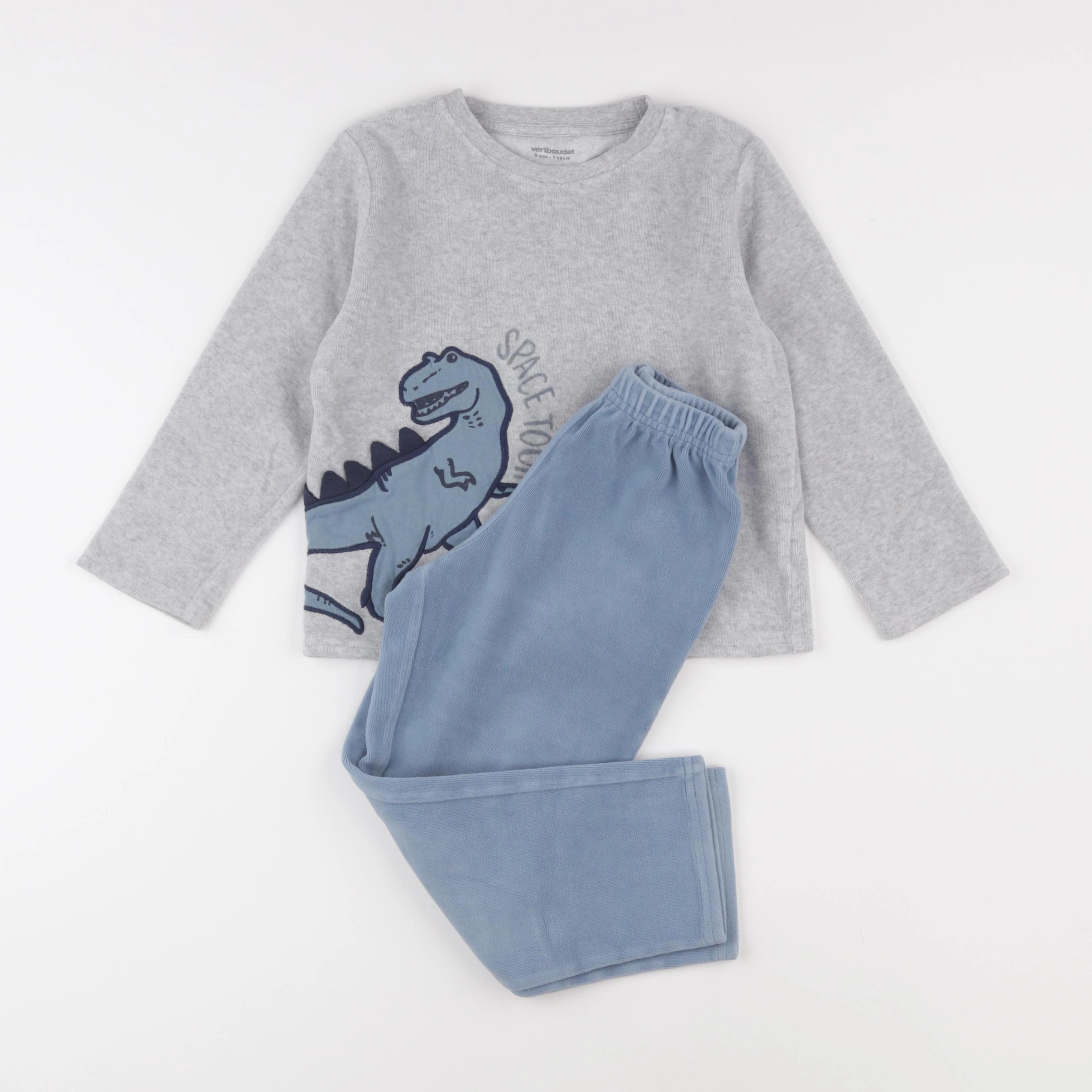 Vertbaudet - pyjama velours bleu, gris - 5 ans