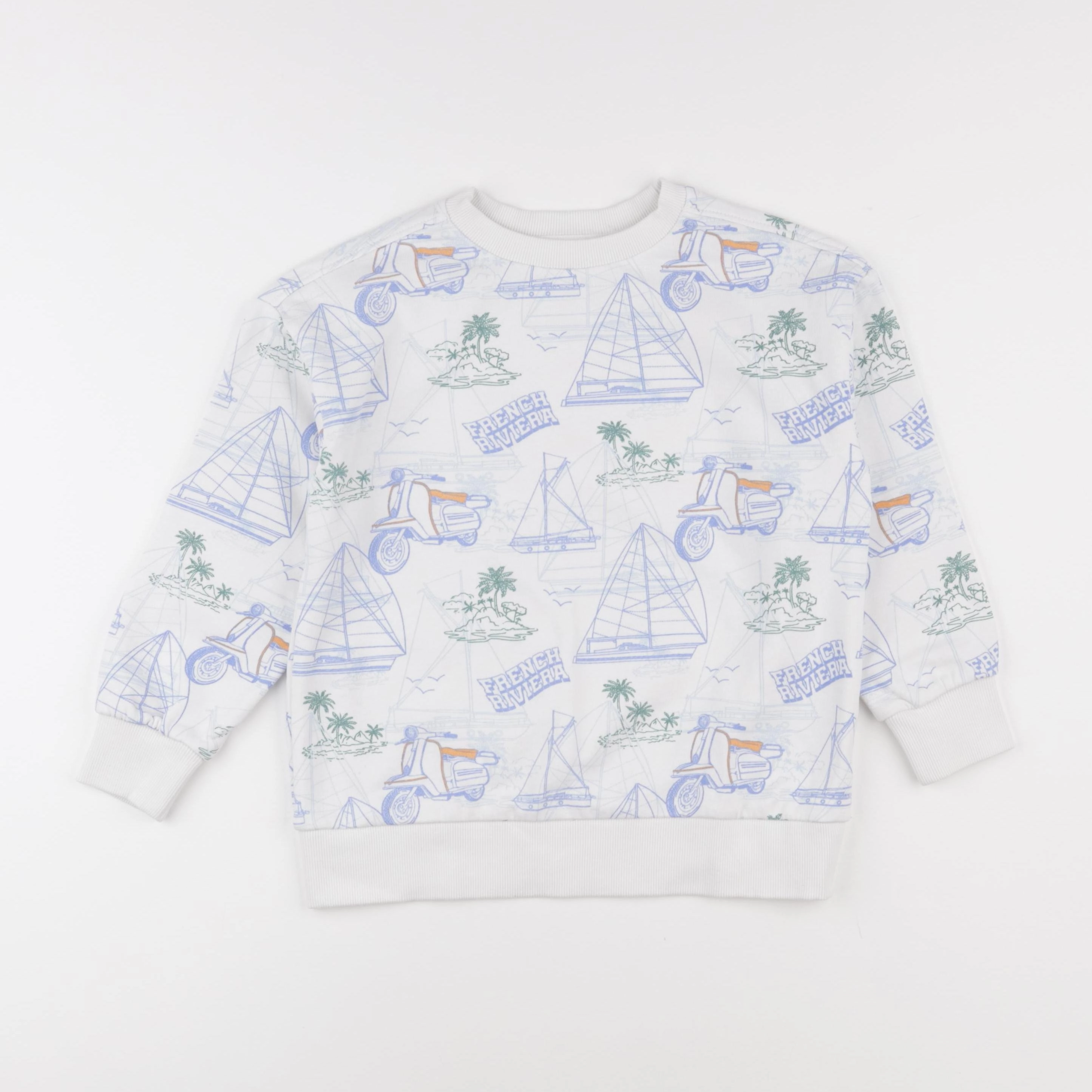 Vertbaudet - sweat blanc, bleu - 8 ans