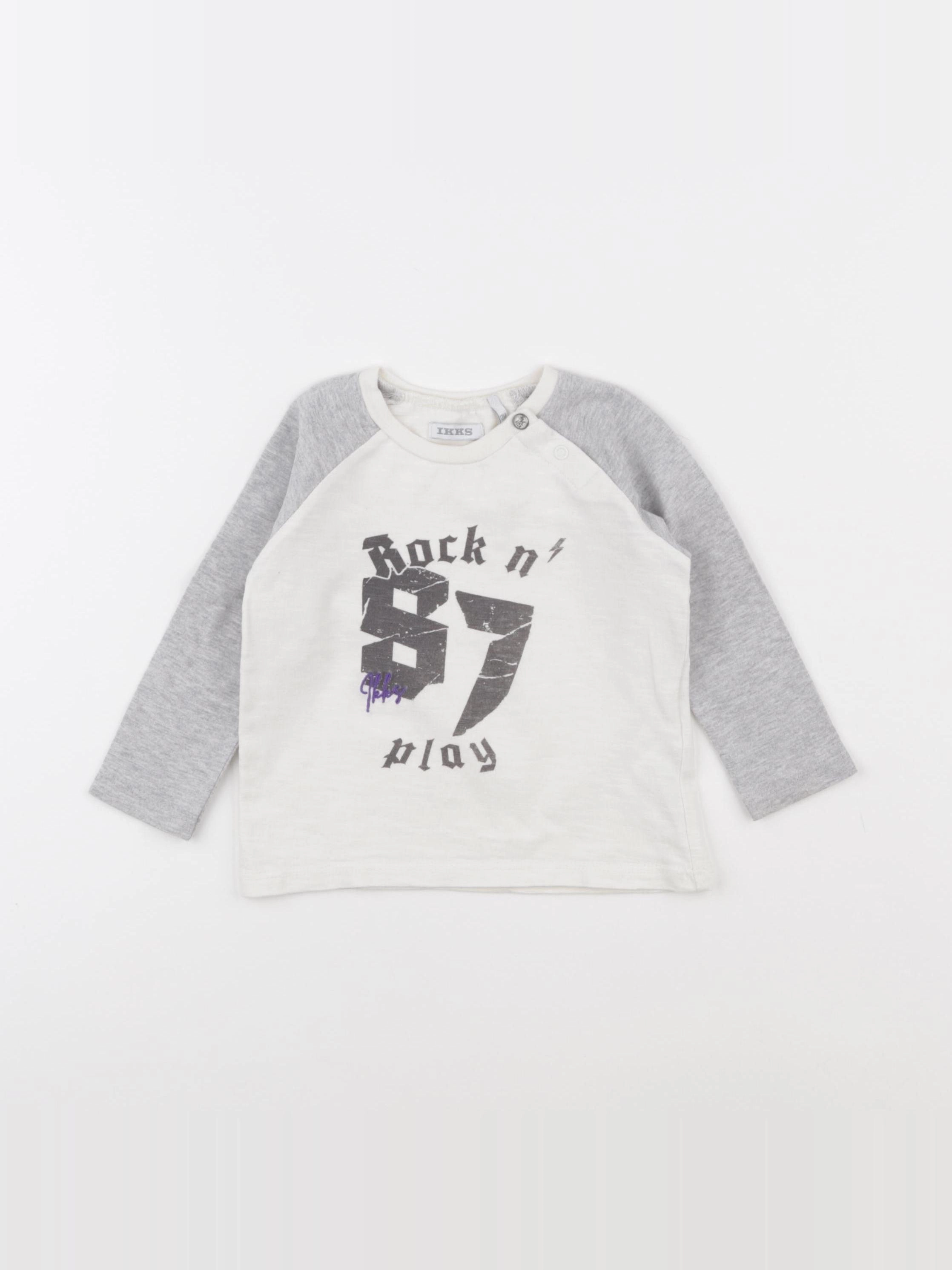 IKKS - tee-shirt gris, blanc - 12 mois