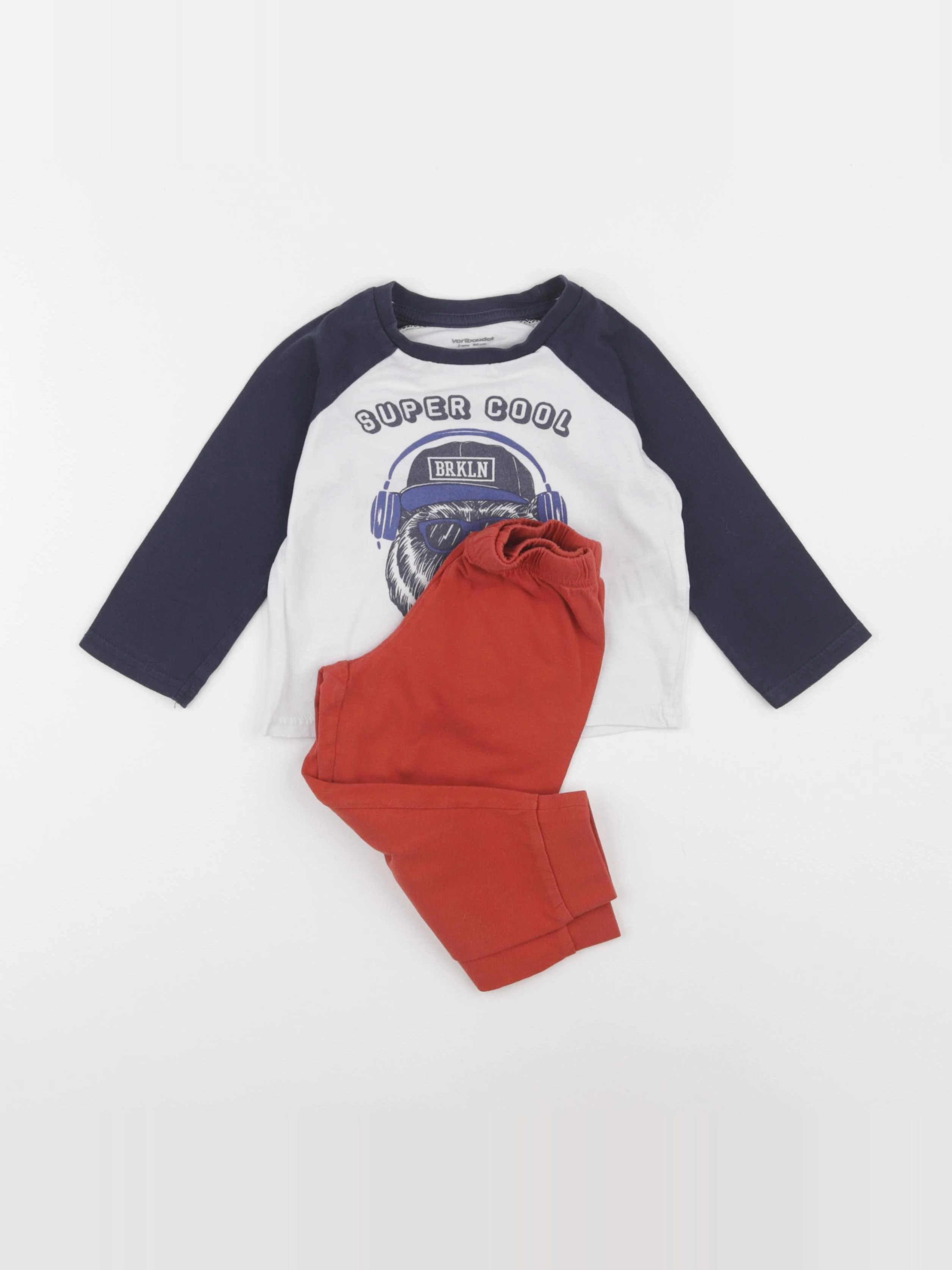 Vertbaudet - pyjama blanc, bleu, rouge - 2 ans