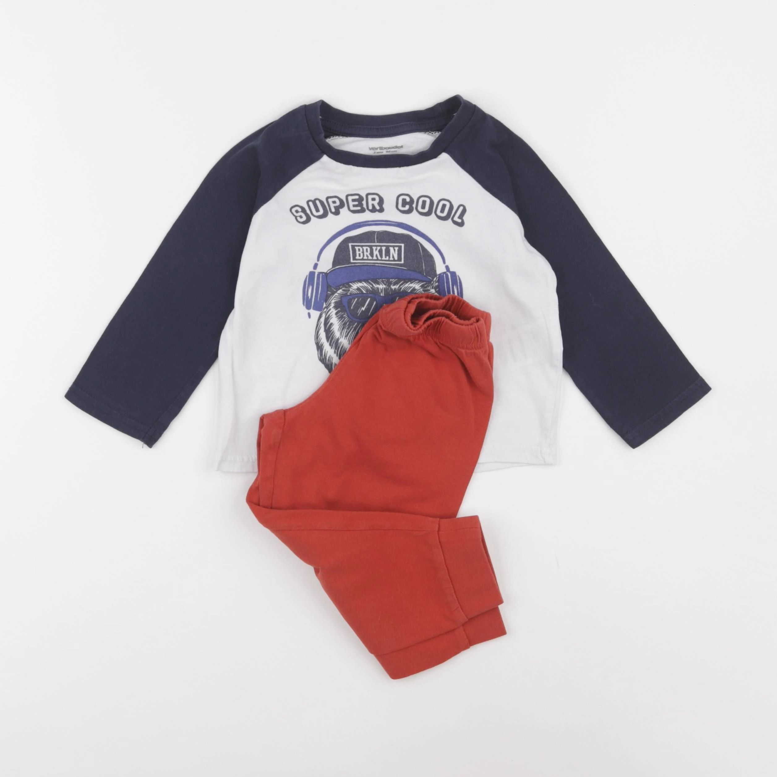 Vertbaudet - pyjama blanc, bleu, rouge - 2 ans