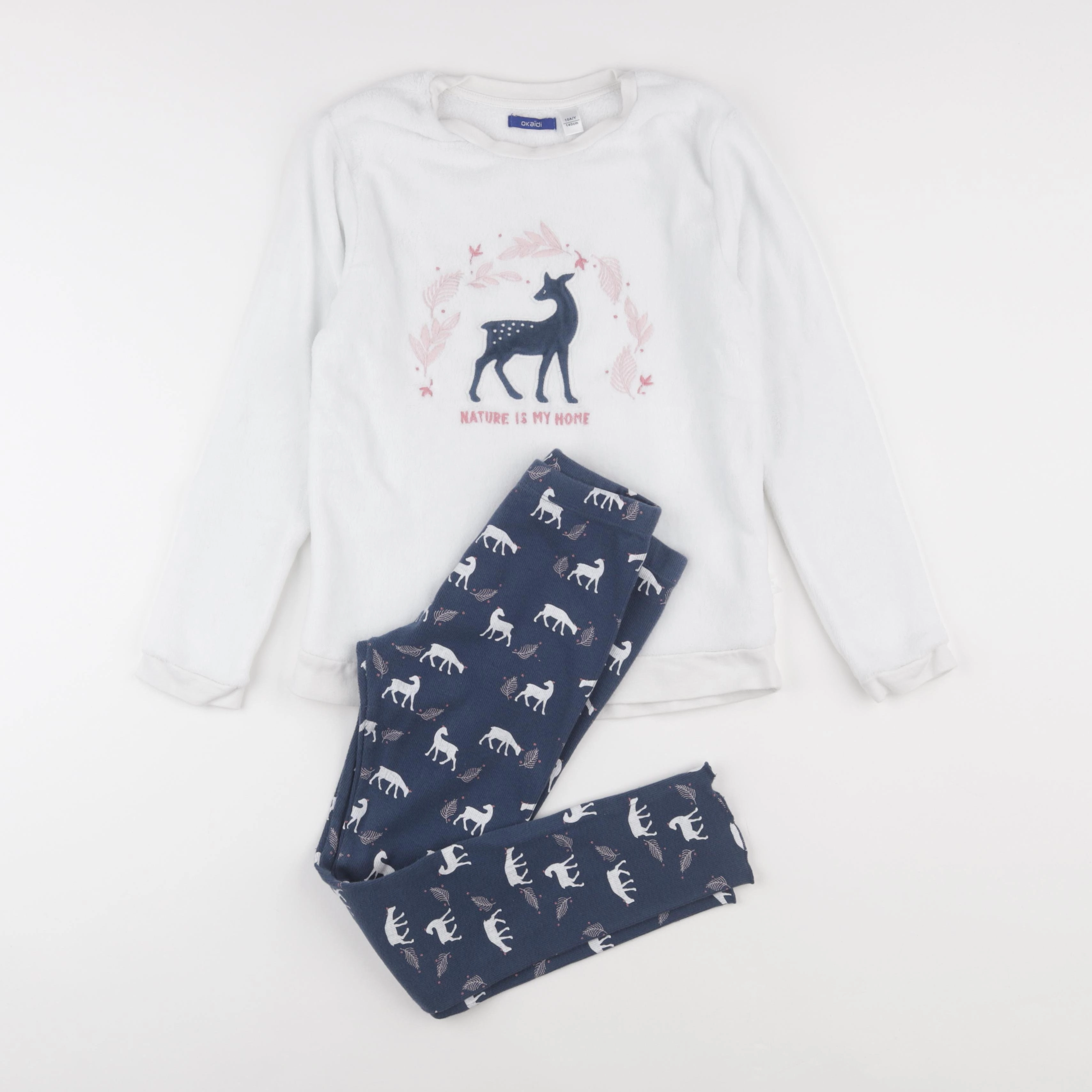 Okaidi - pyjama coton bleu, blanc - 10 ans