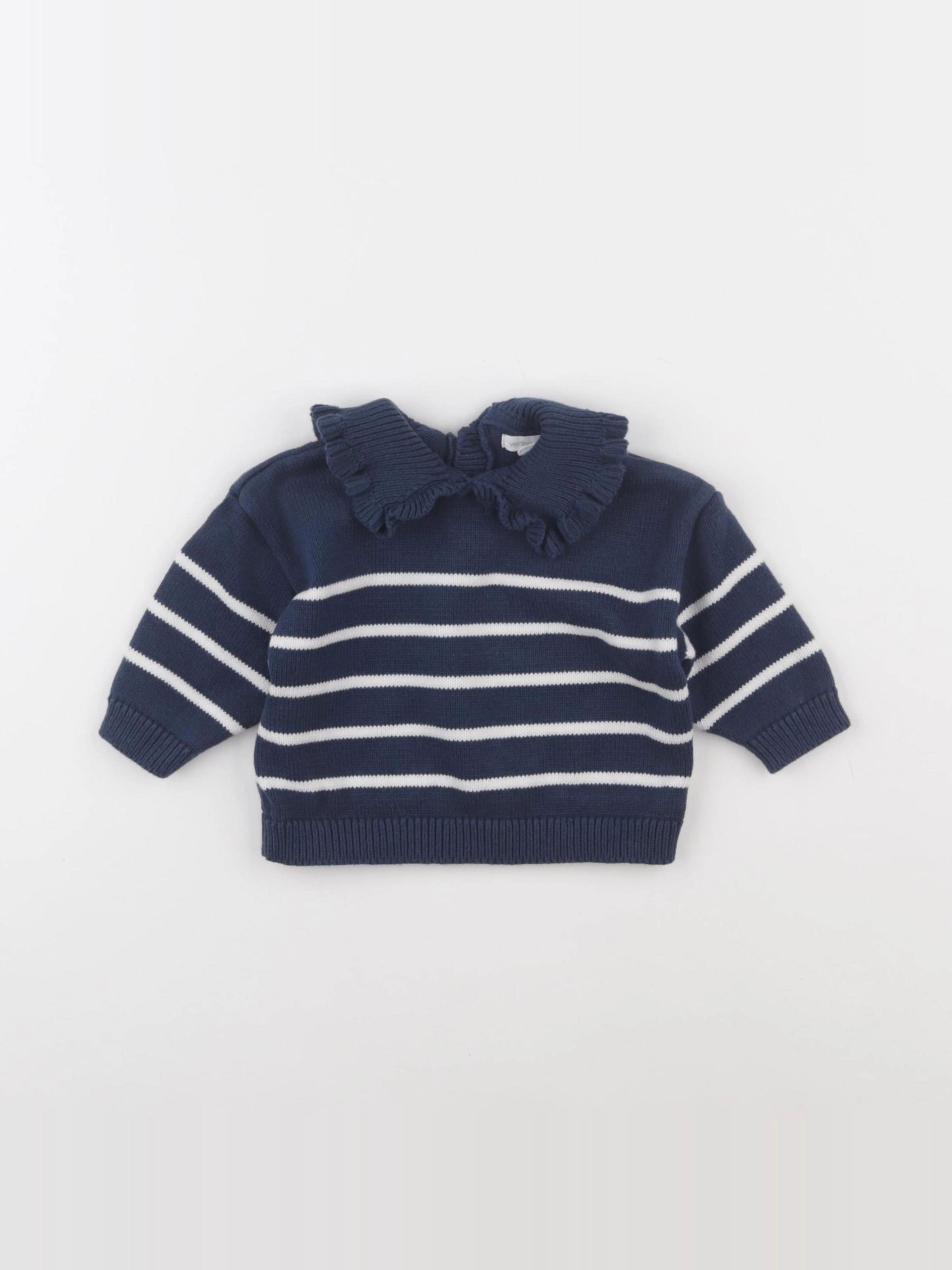 Vertbaudet - pull bleu, blanc - 6 mois