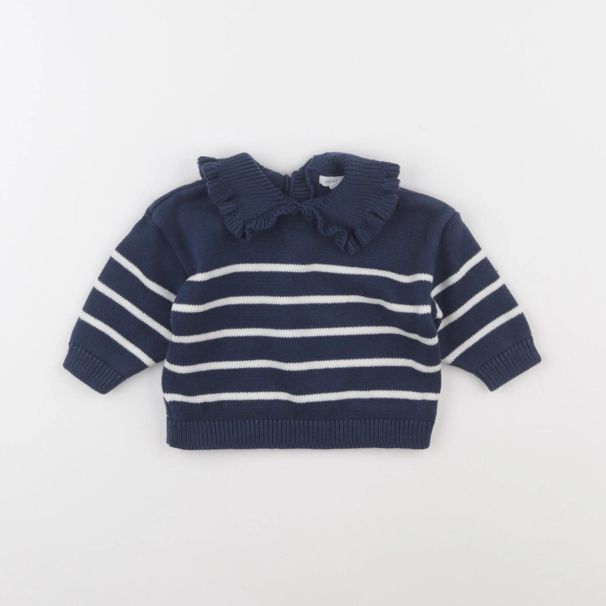Vertbaudet - pull bleu, blanc - 6 mois