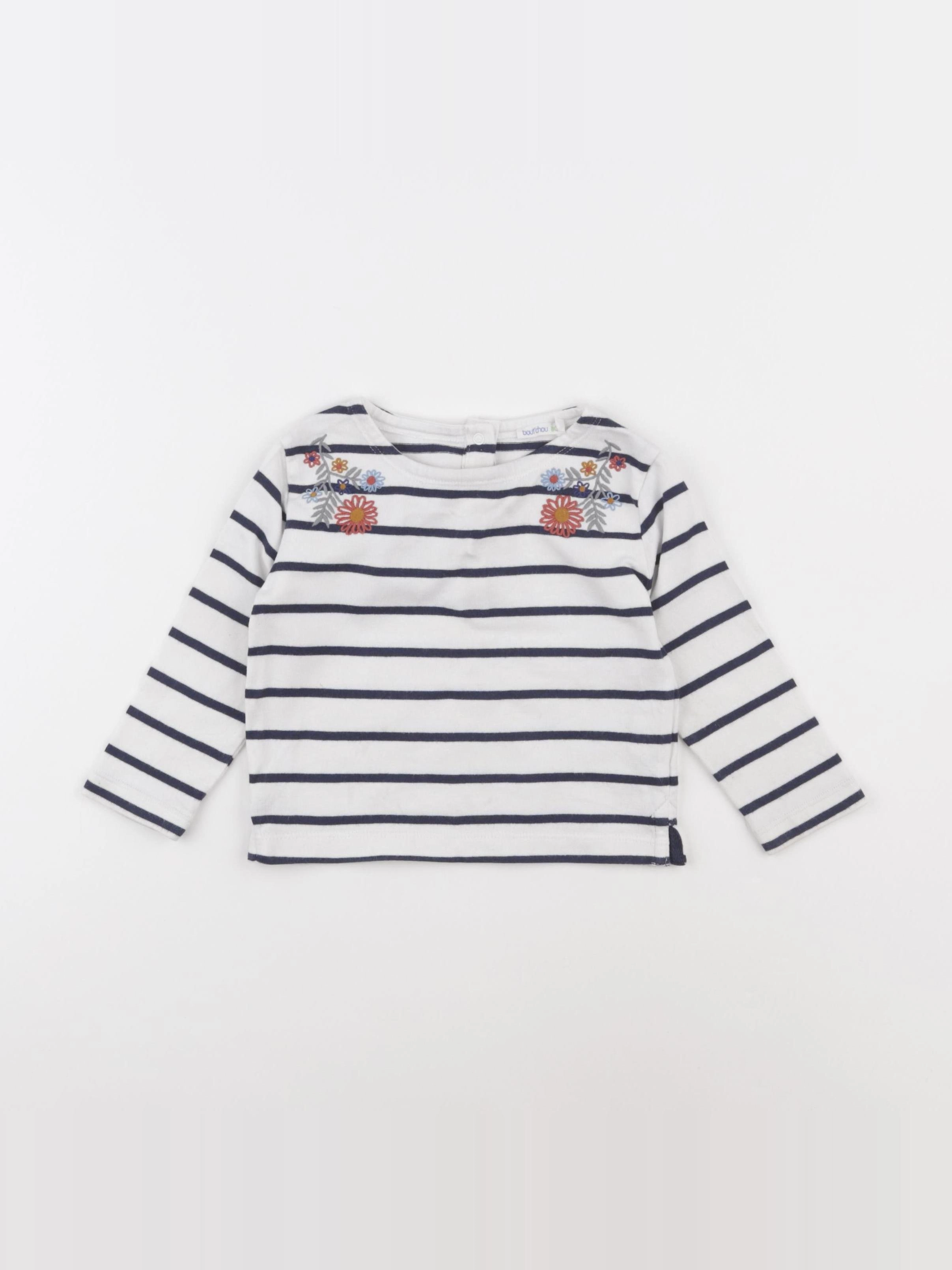 Boutchou - tee-shirt blanc, bleu - 12 mois