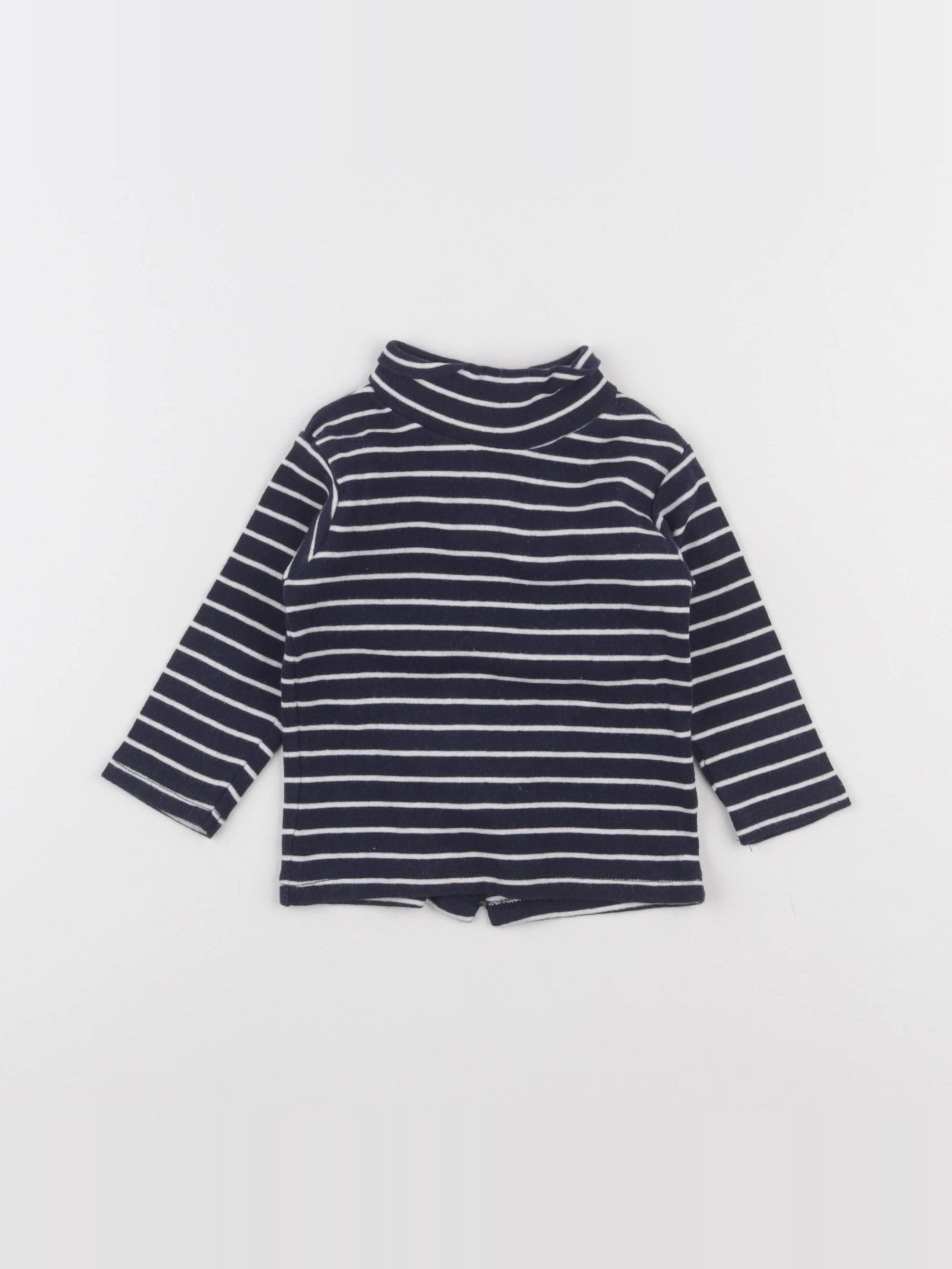 Vertbaudet - sous-pull bleu, blanc - 9 mois