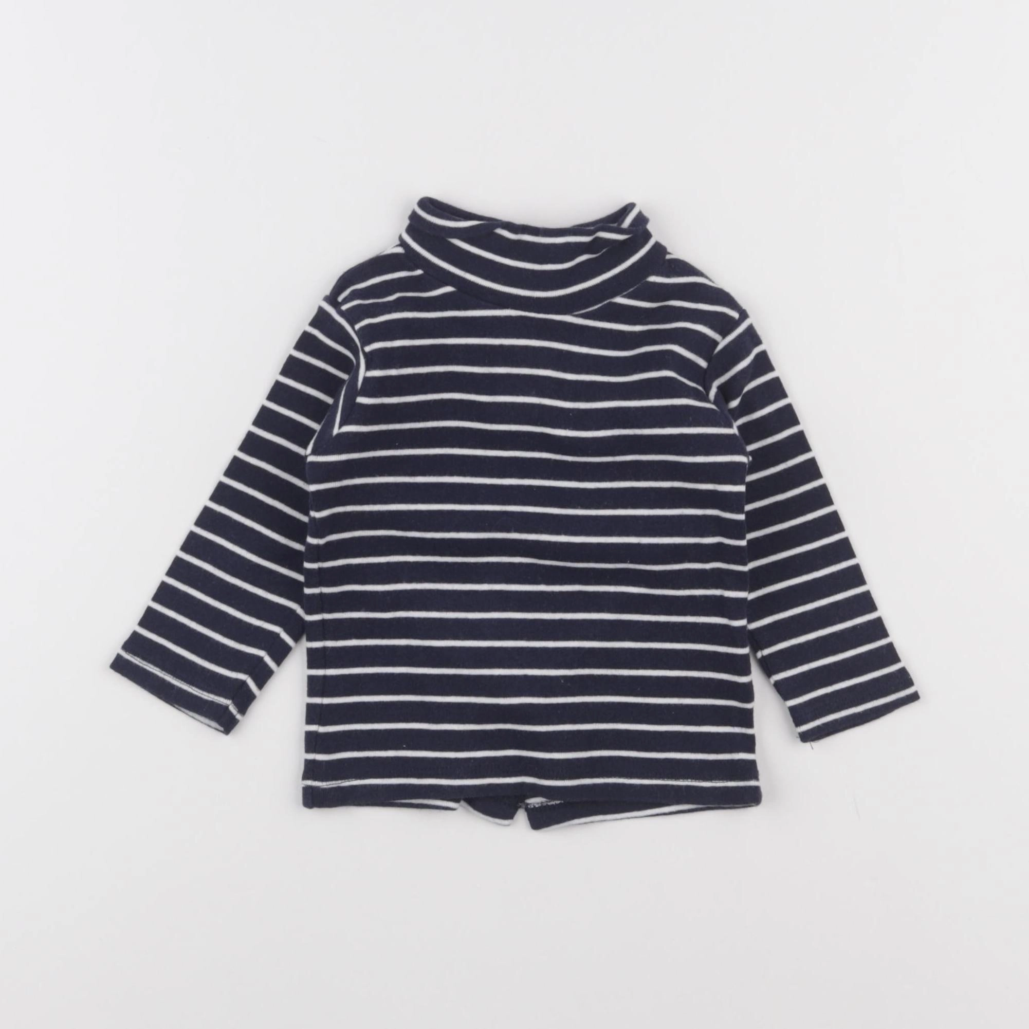 Vertbaudet - sous-pull bleu, blanc - 9 mois