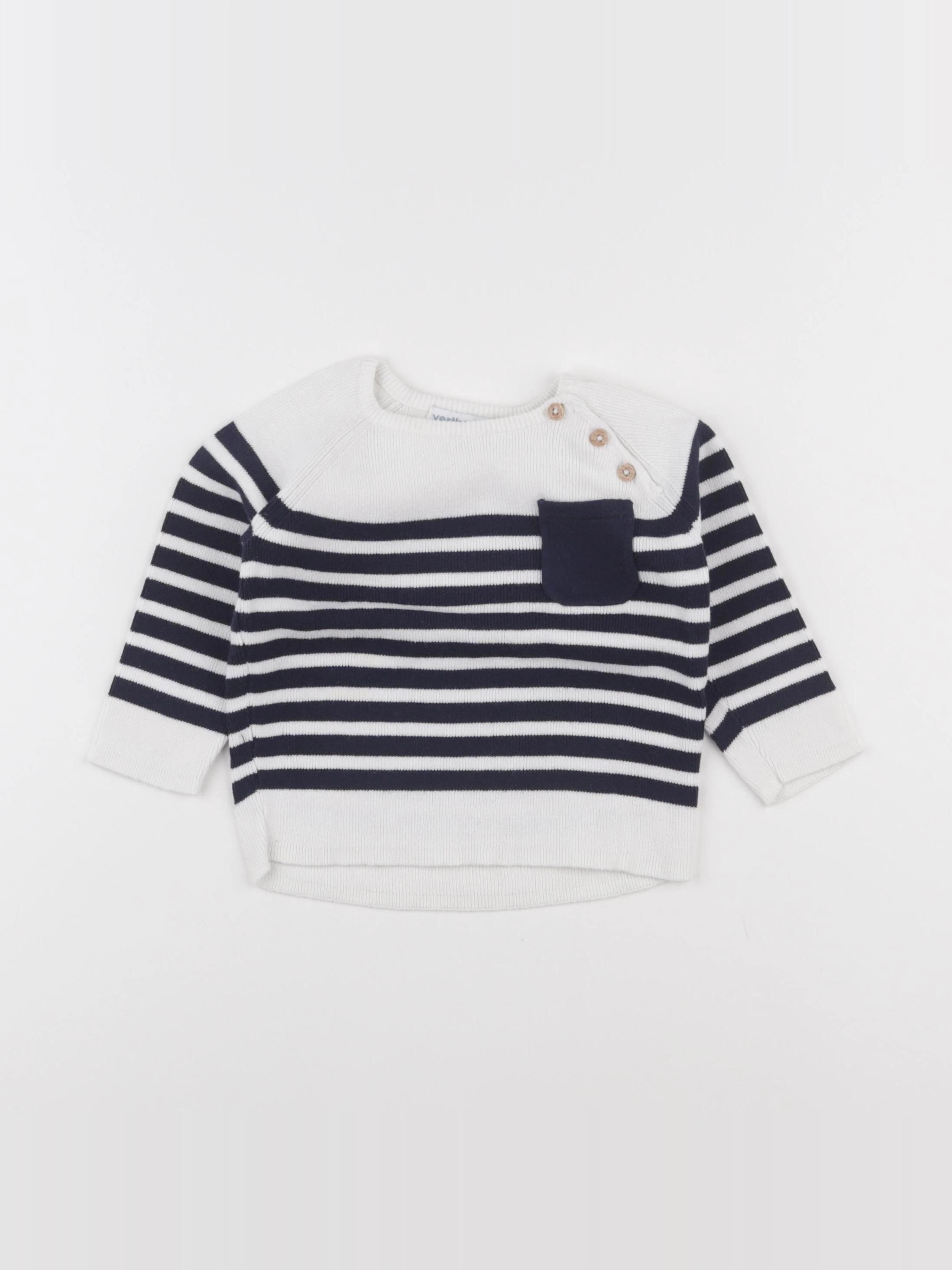Vertbaudet - pull blanc, bleu - 18 mois