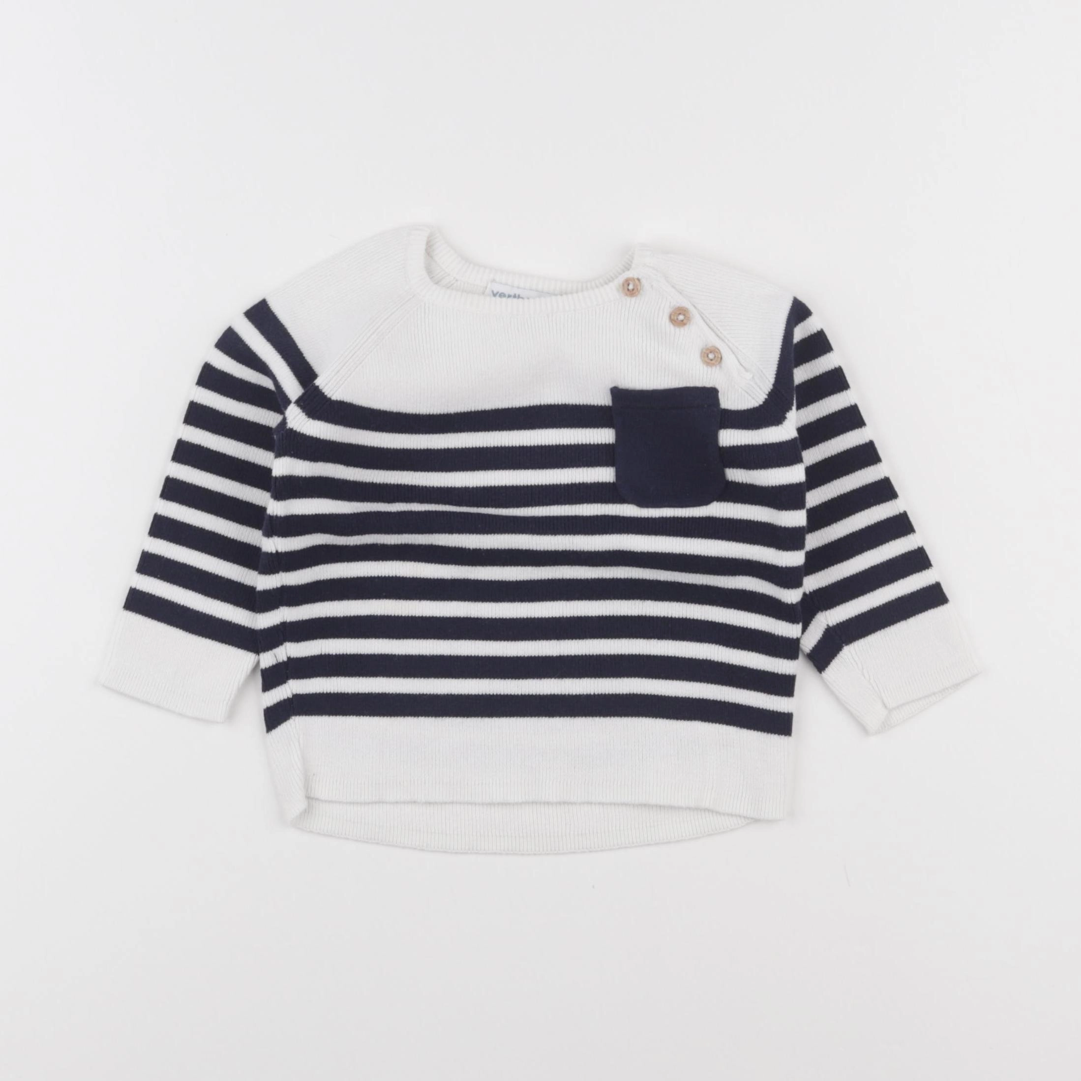 Vertbaudet - pull blanc, bleu - 18 mois