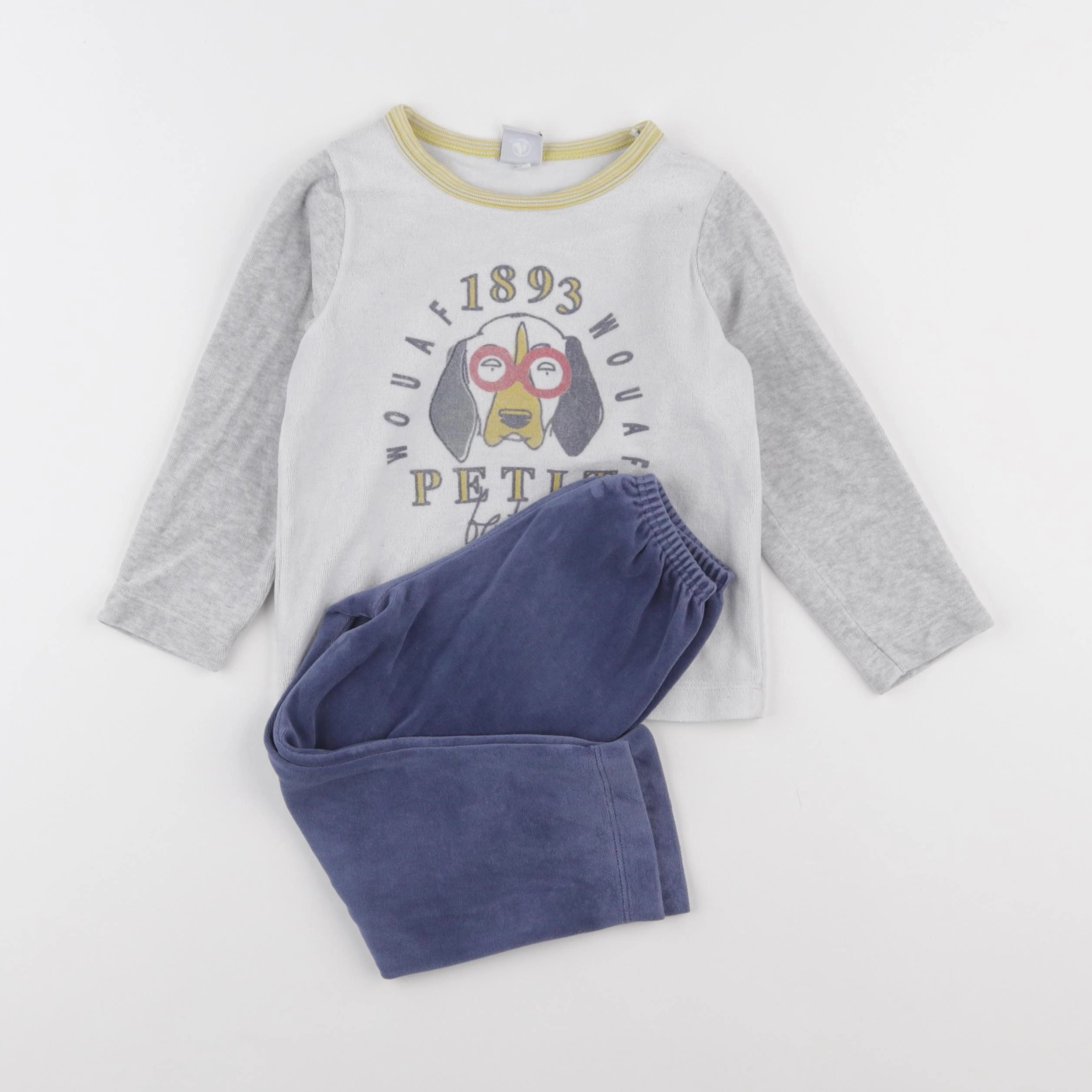 Petit Bateau - pyjama velours bleu, gris - 3 ans