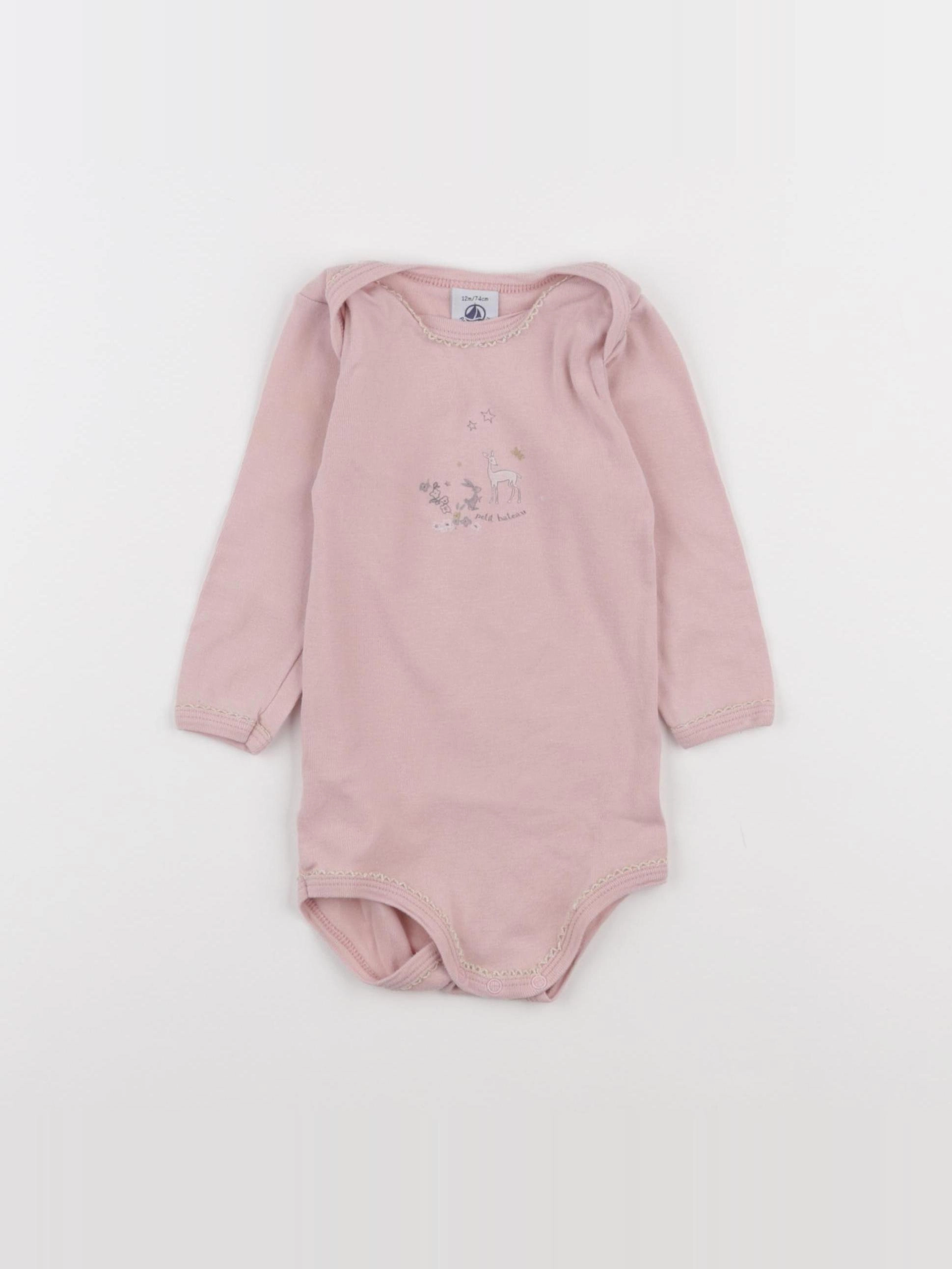 Petit Bateau - body rose - 12 mois