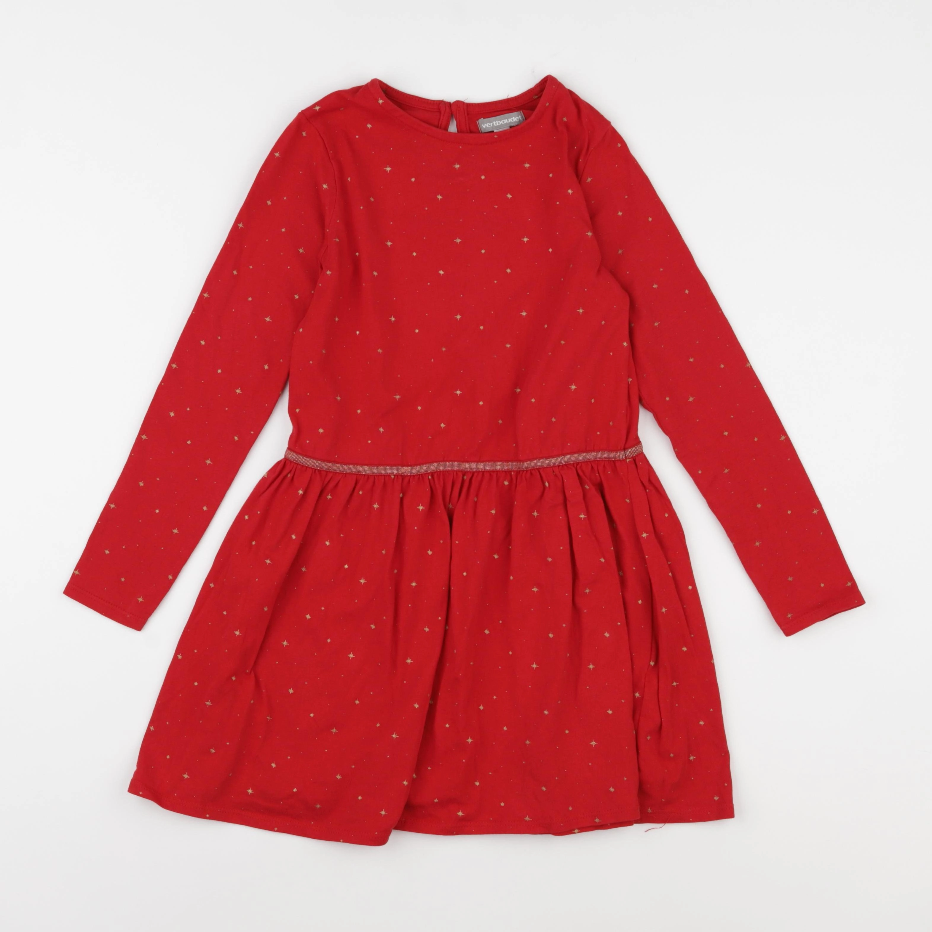 Vertbaudet - robe or, rouge - 8 ans