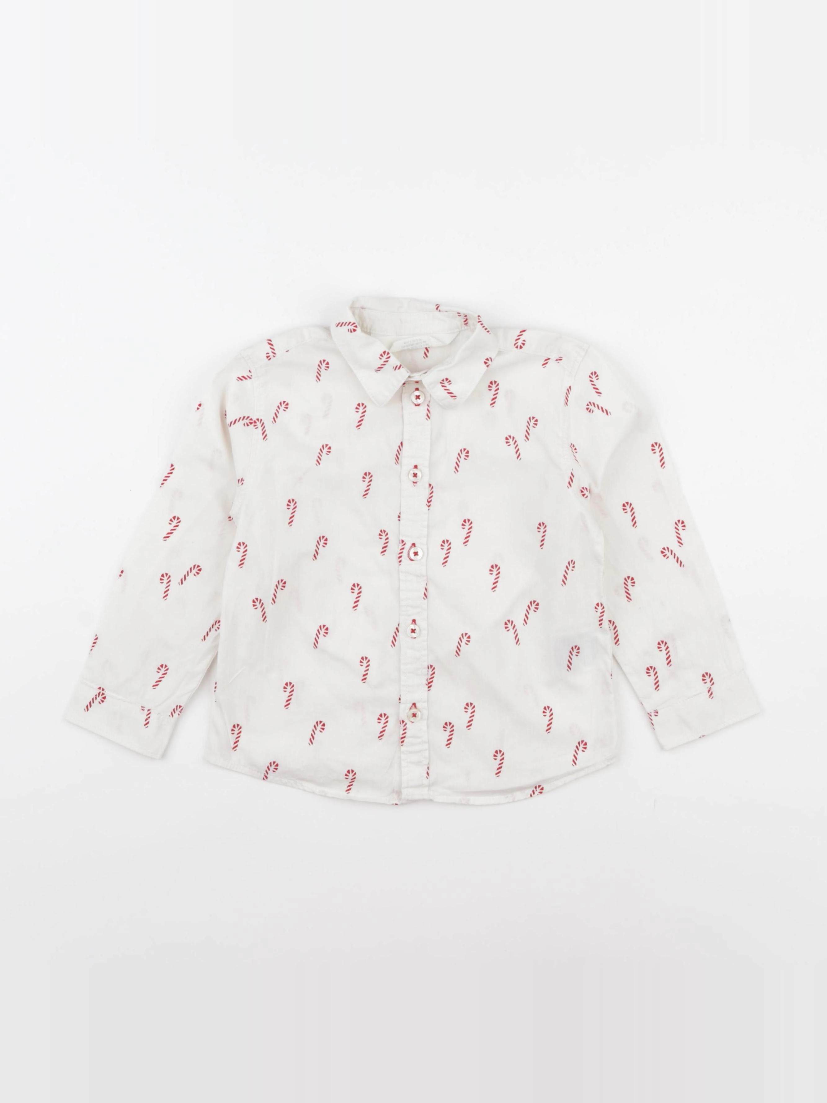 H&M - chemise blanc, rouge - 2/3 ans