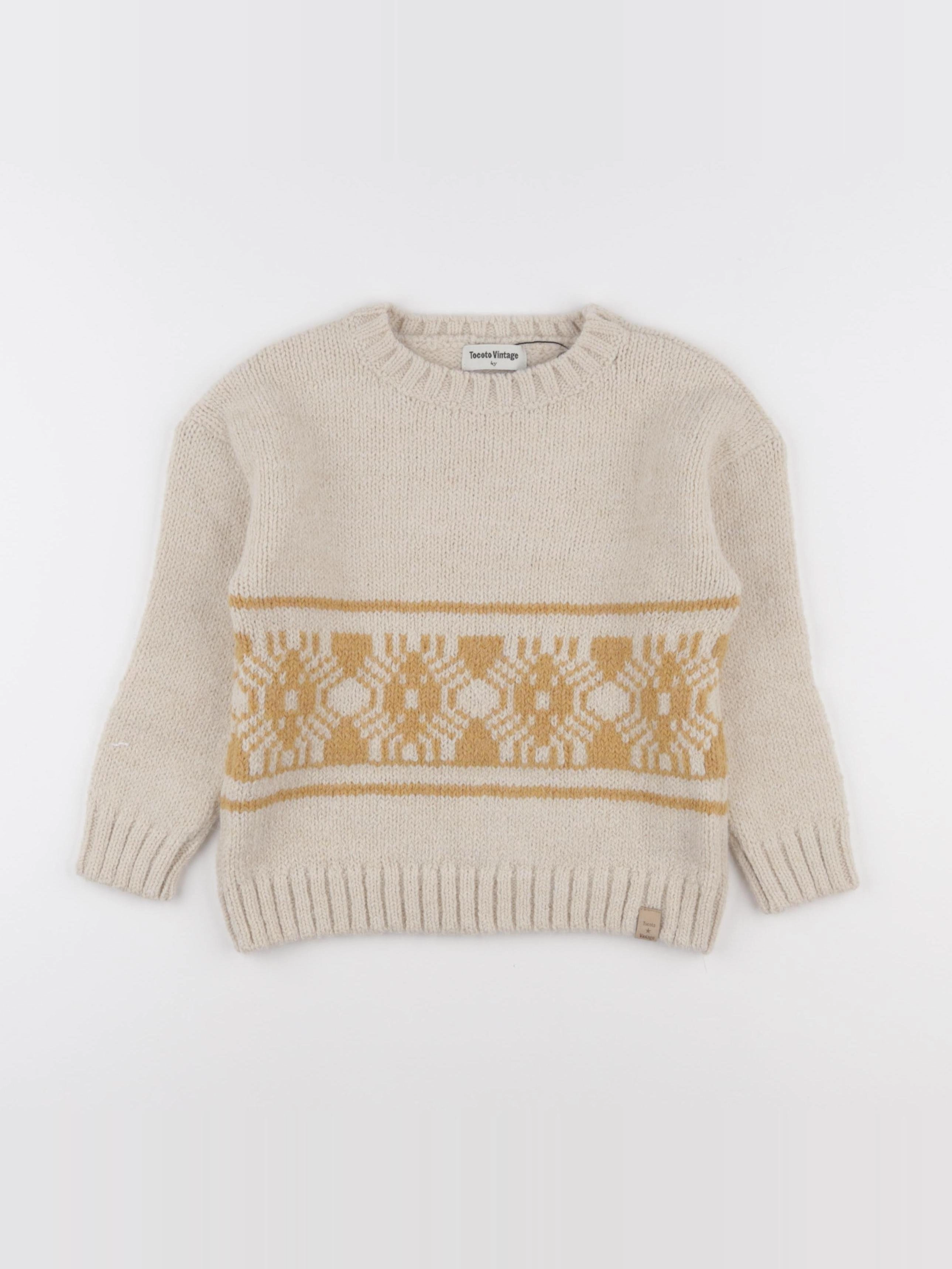 Tocoto vintage - pull beige, orange - 4 ans