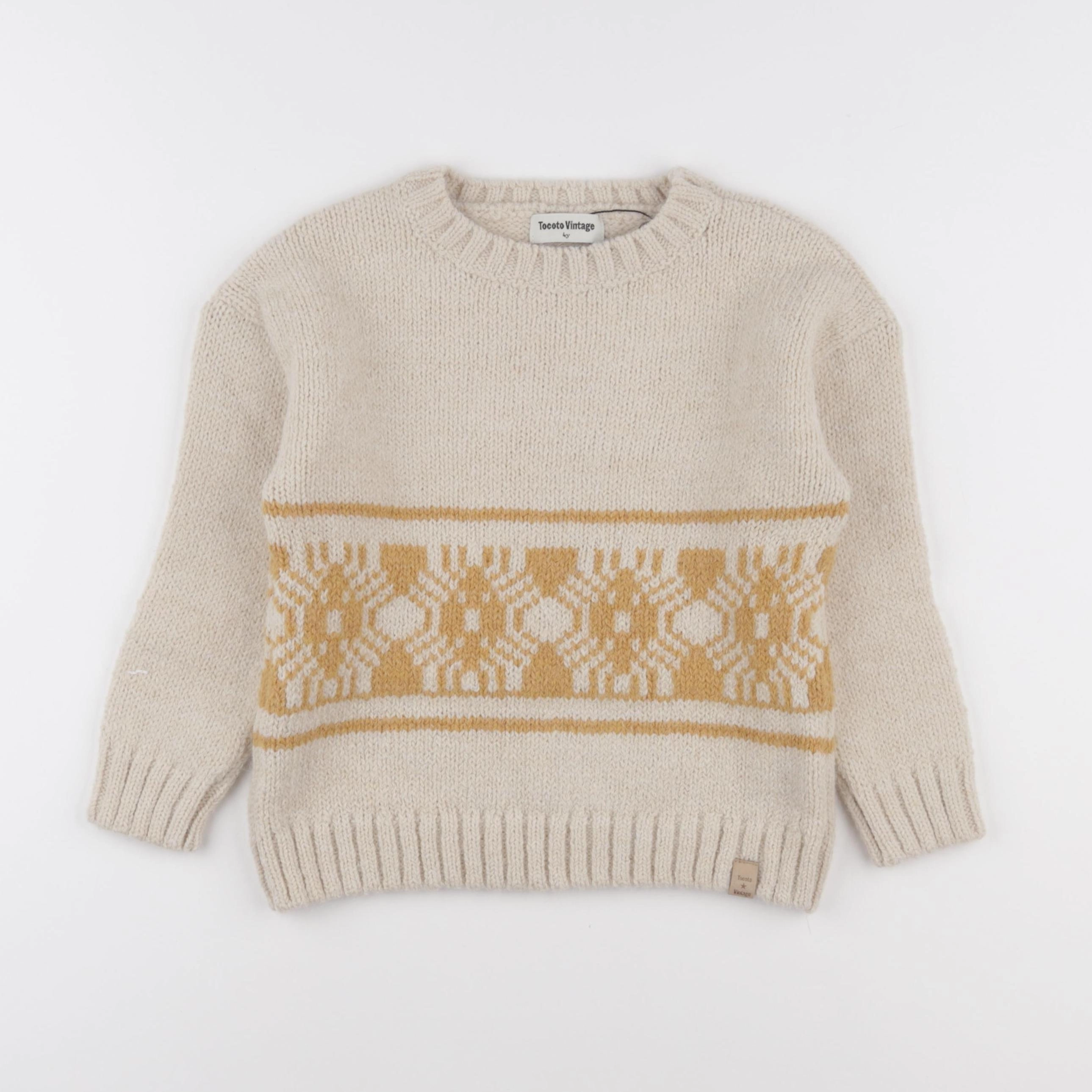 Tocoto vintage - pull beige, orange - 4 ans