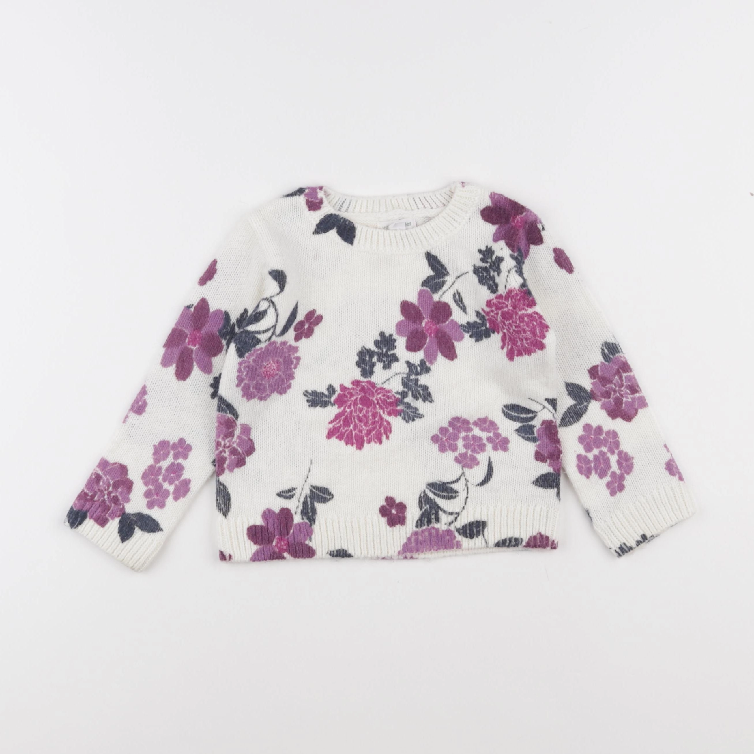 Vertbaudet - pull blanc, violet - 2 ans