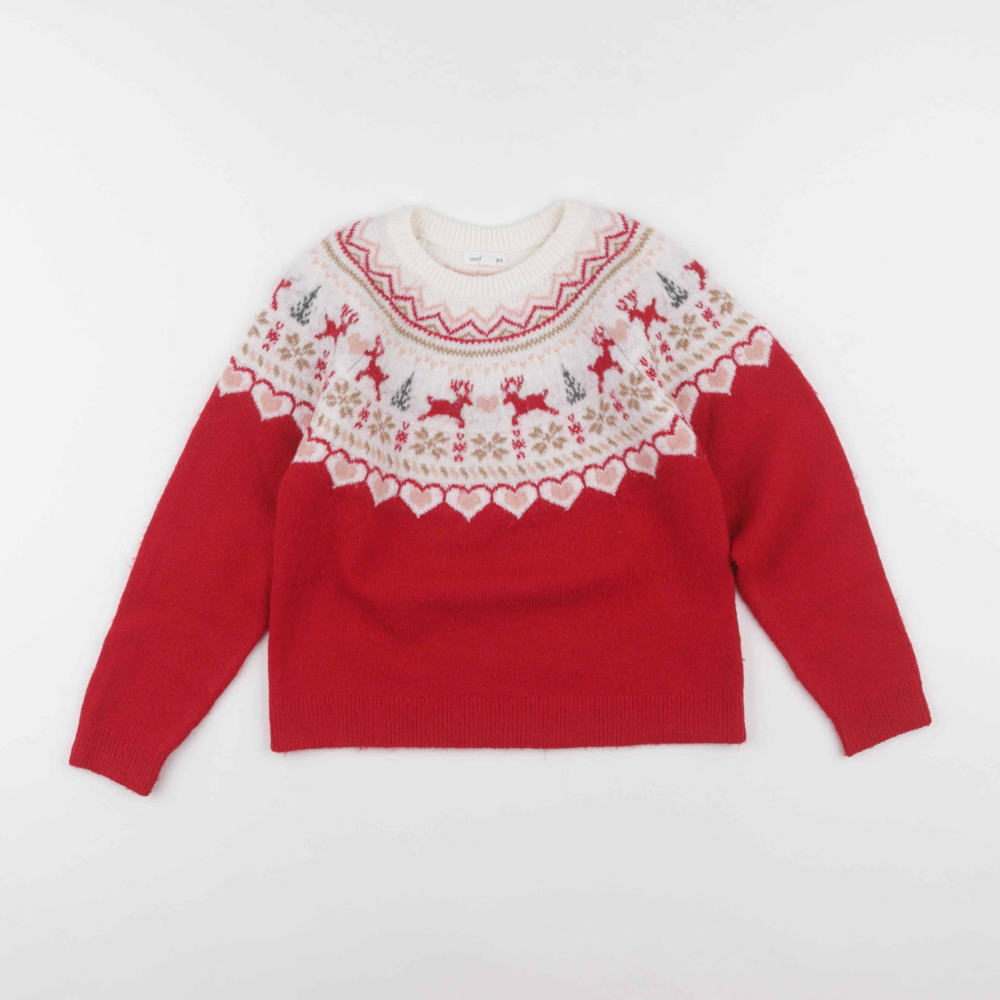 Vertbaudet - pull rouge, blanc - 8 ans