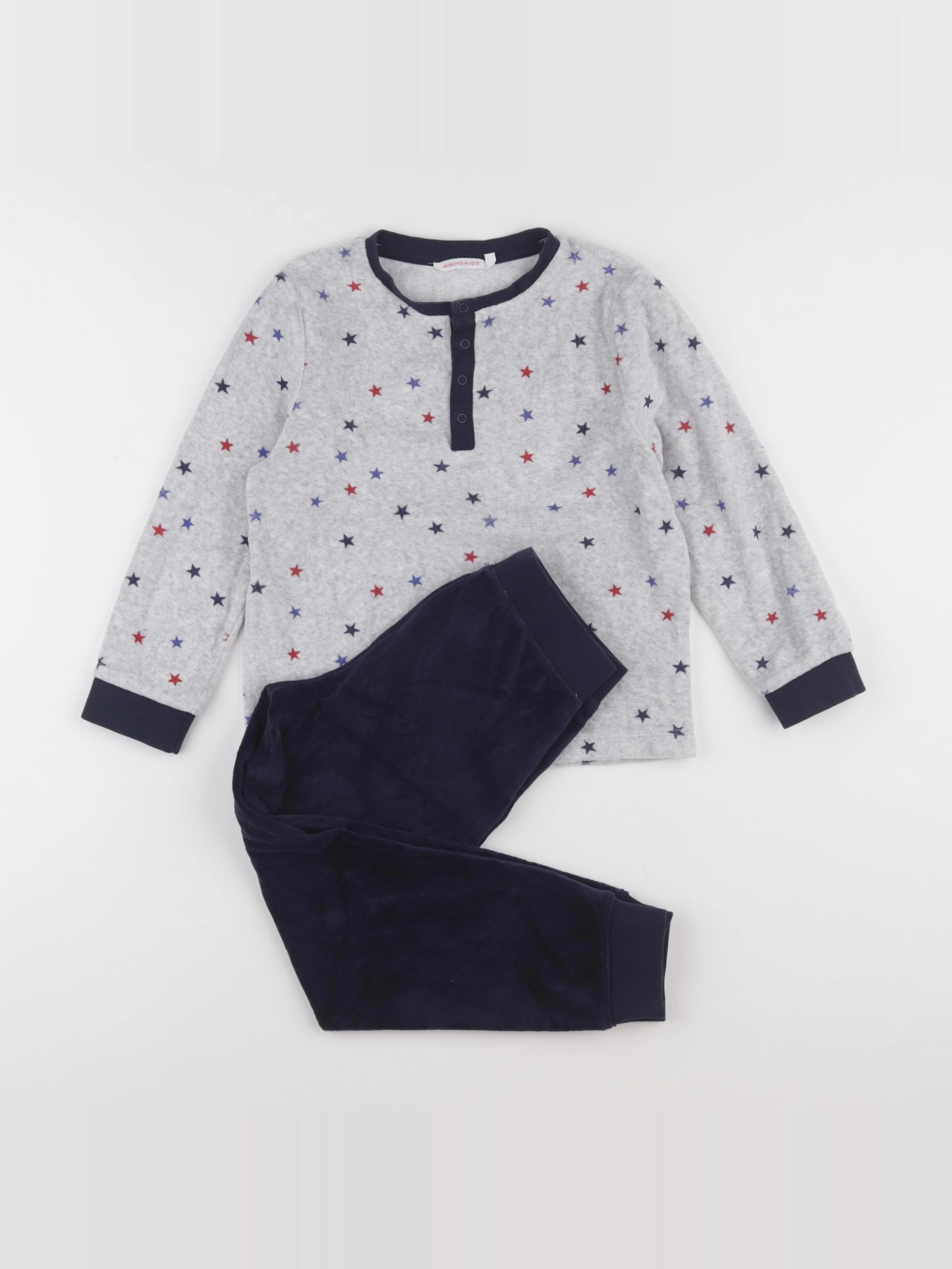 Monoprix - pyjama velours bleu, gris - 6 ans