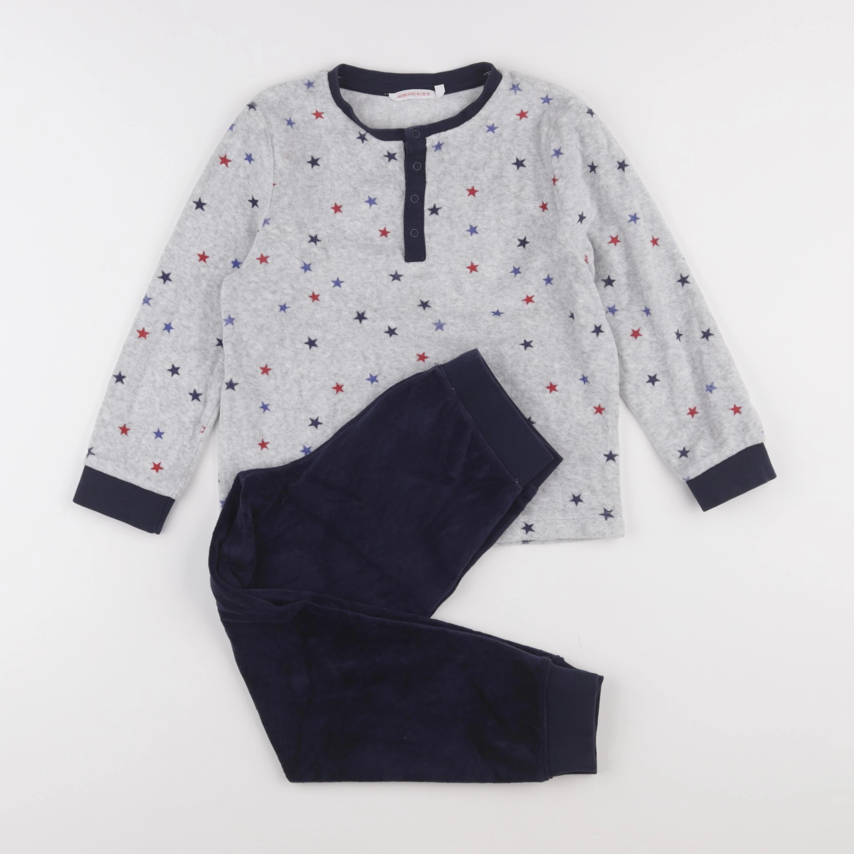 Monoprix - pyjama velours bleu, gris - 6 ans