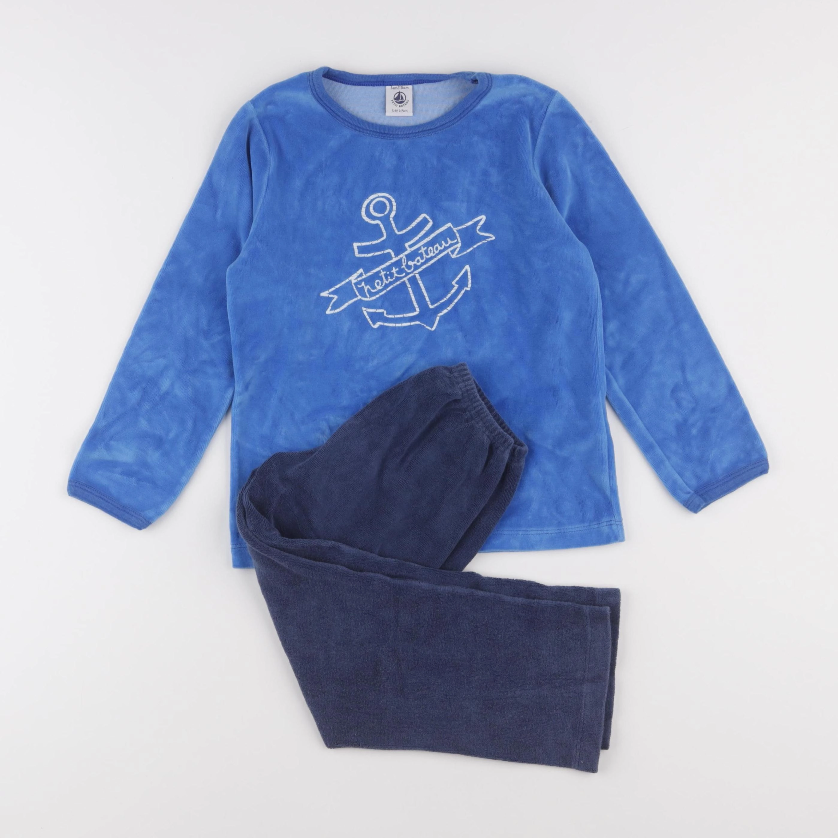 Petit Bateau - pyjama velours bleu - 6 ans